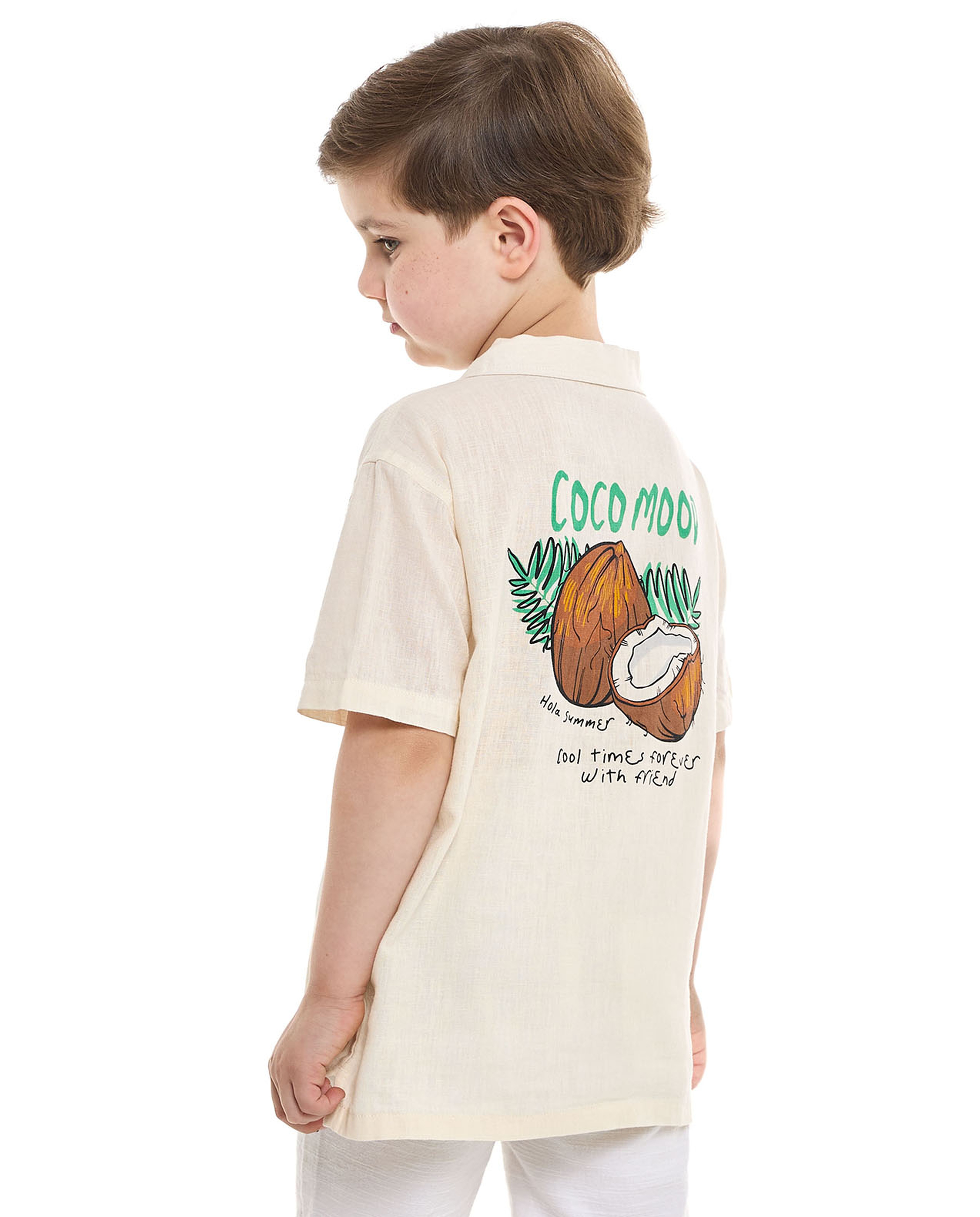 Embroidery Detail Shirt with Classic Collar and Short Sleeves