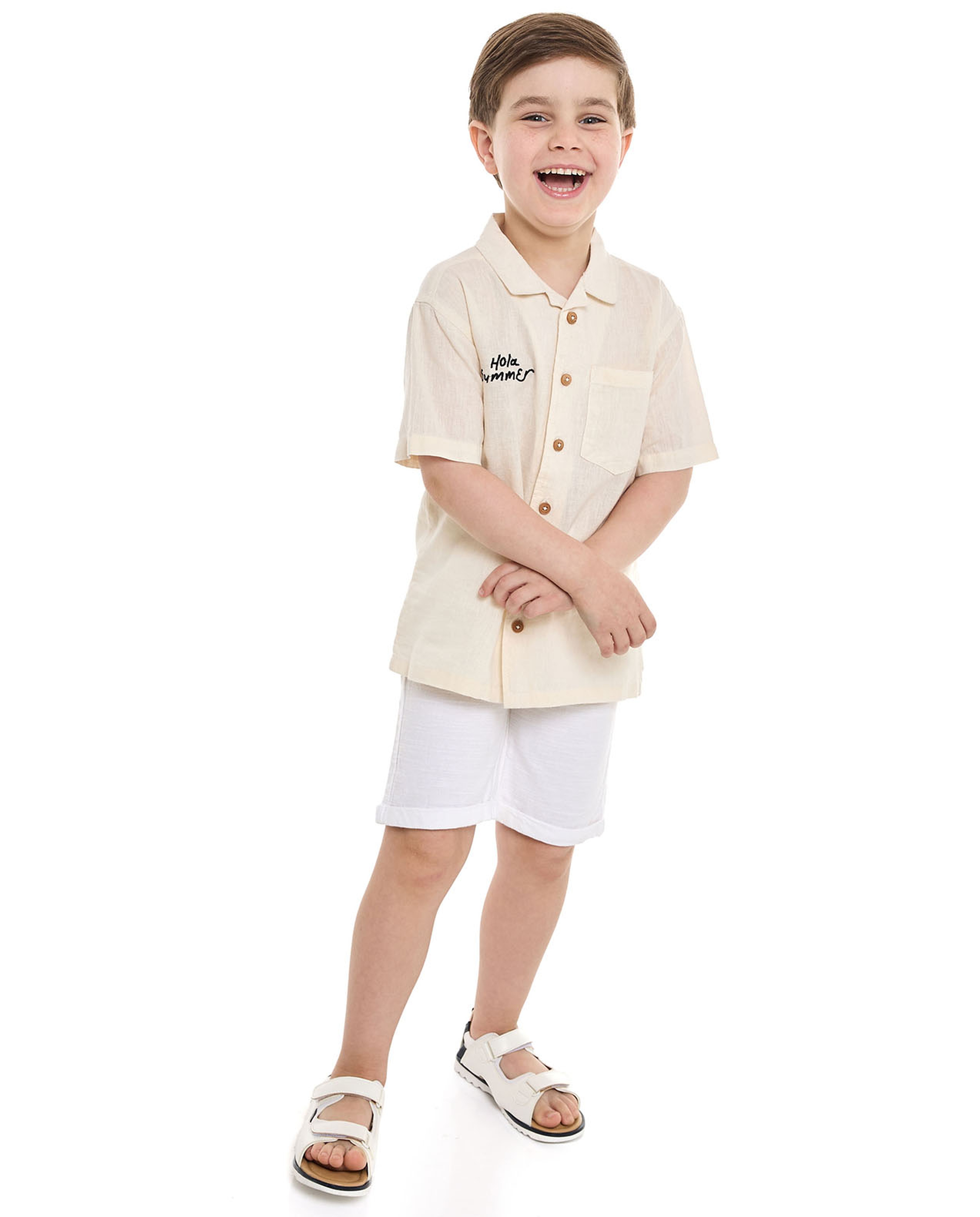 Embroidery Detail Shirt with Classic Collar and Short Sleeves