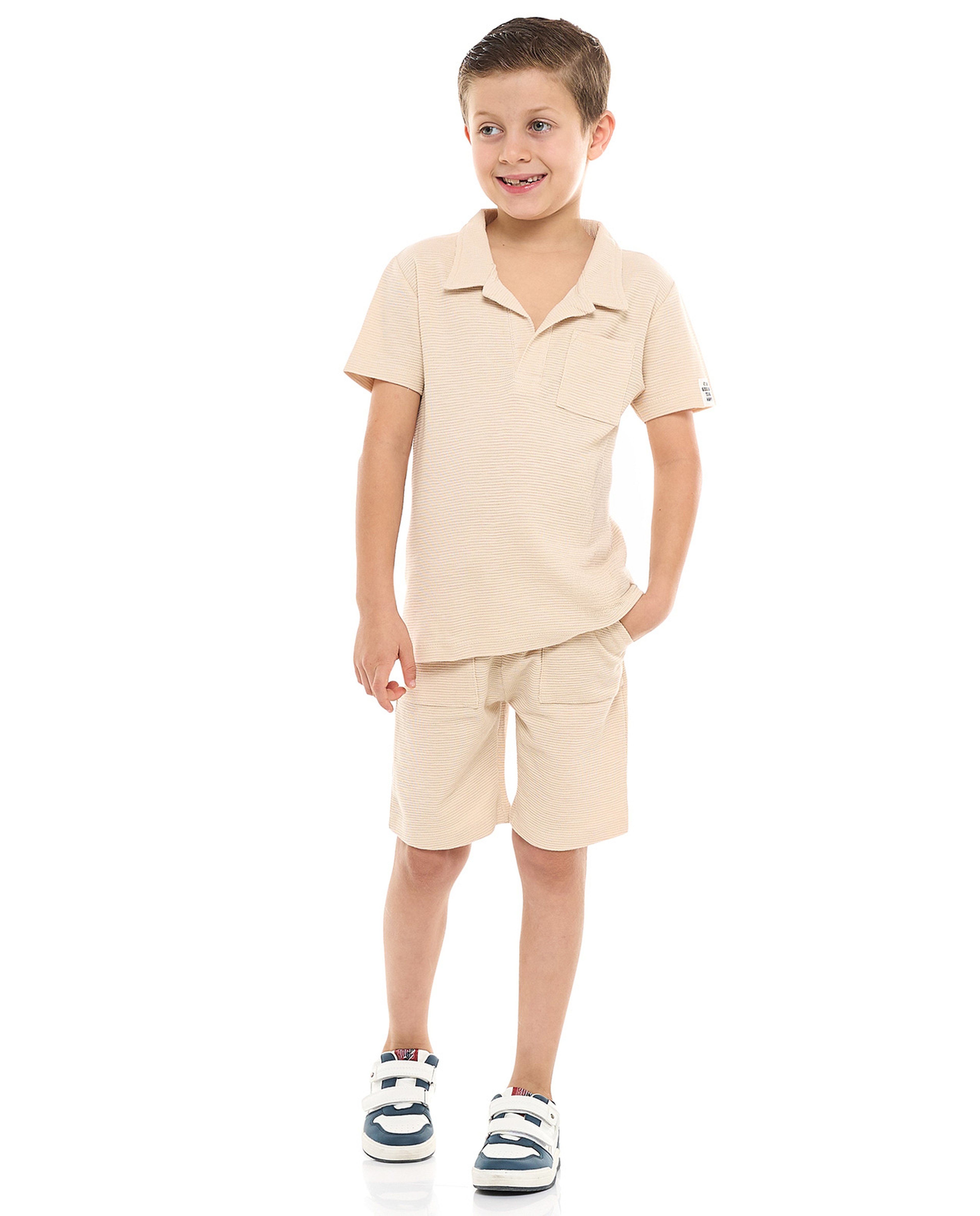 Textured Shirt and Shorts Set