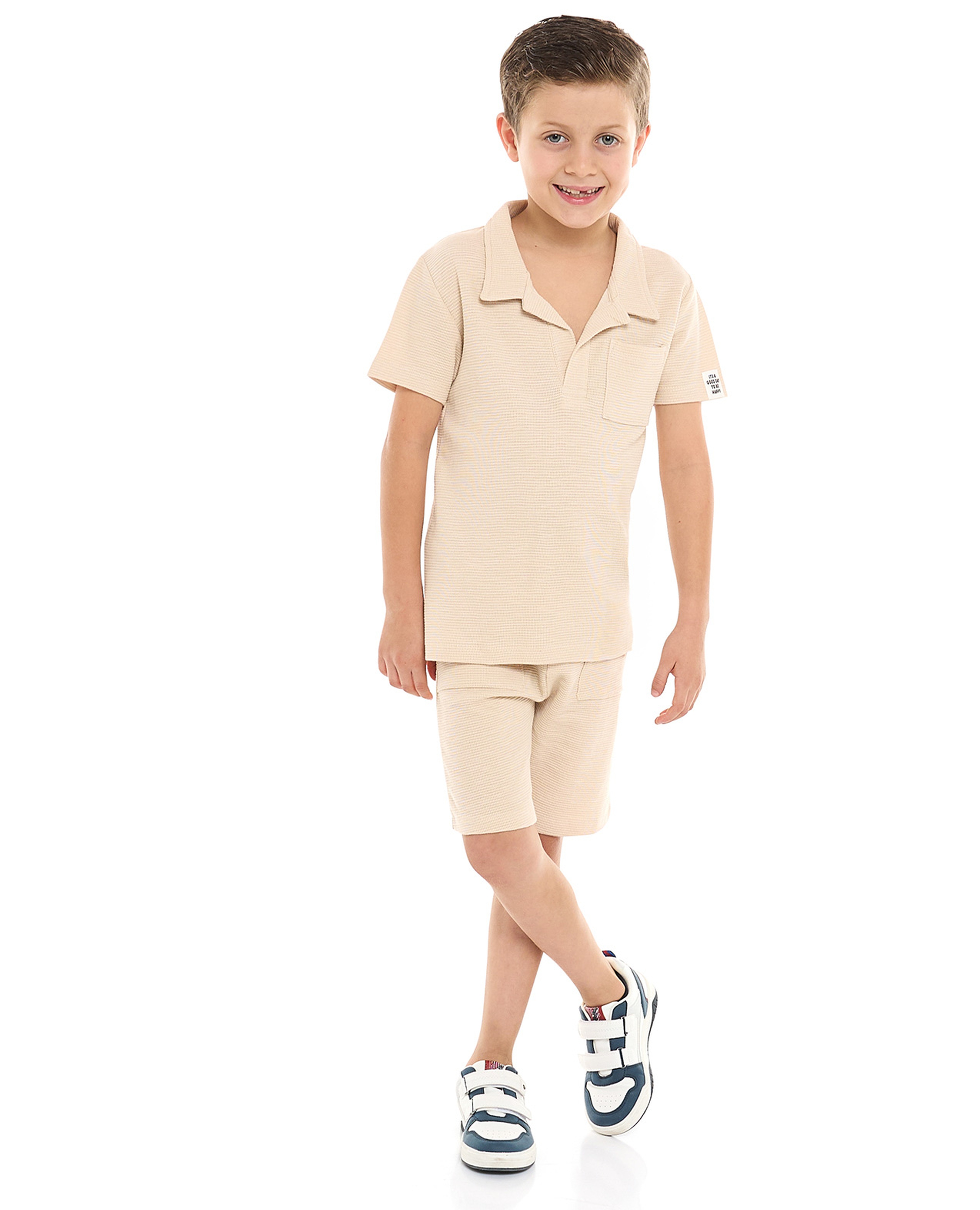 Textured Shirt and Shorts Set