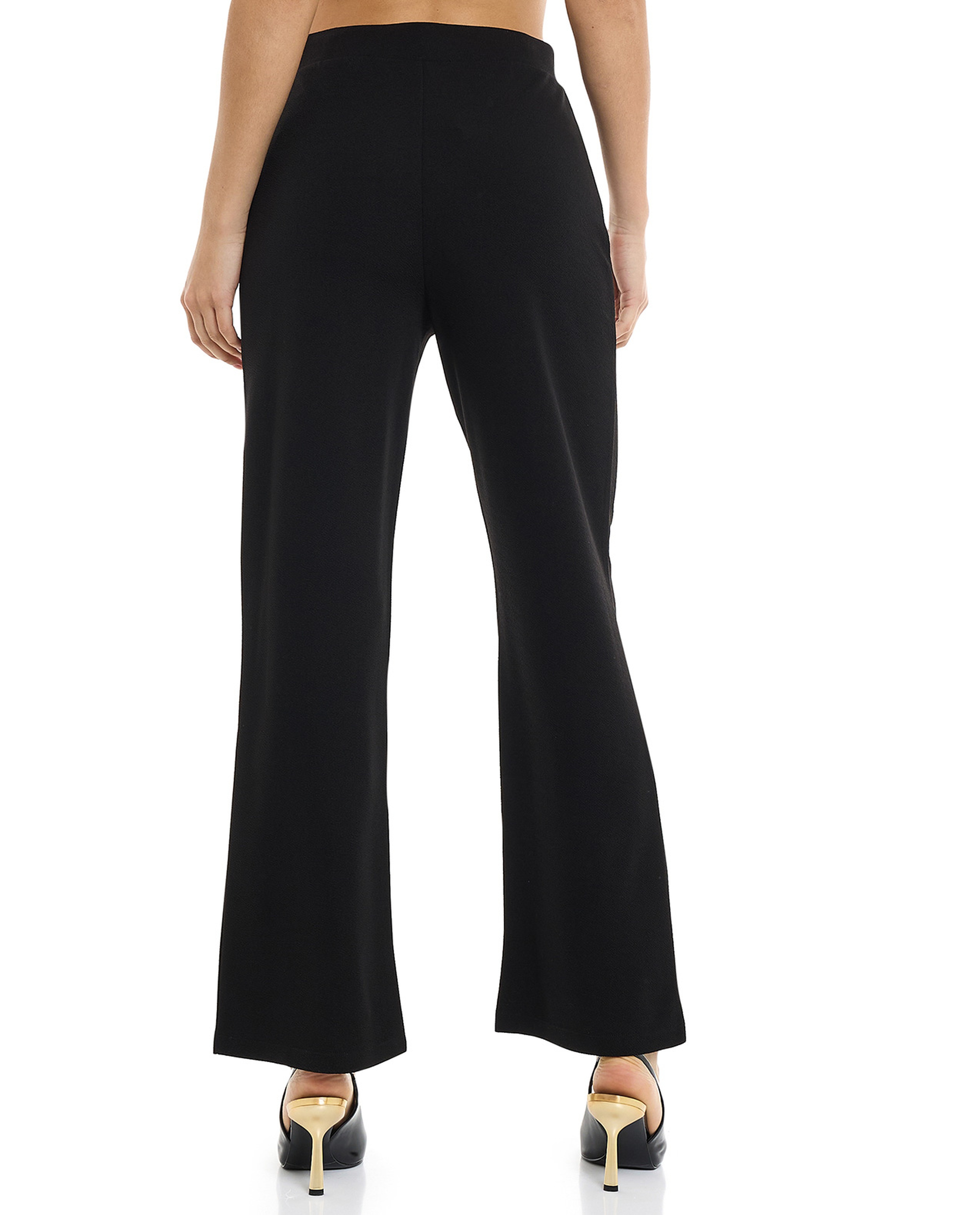 Solid Straight Fit Pants with Elastic Waist