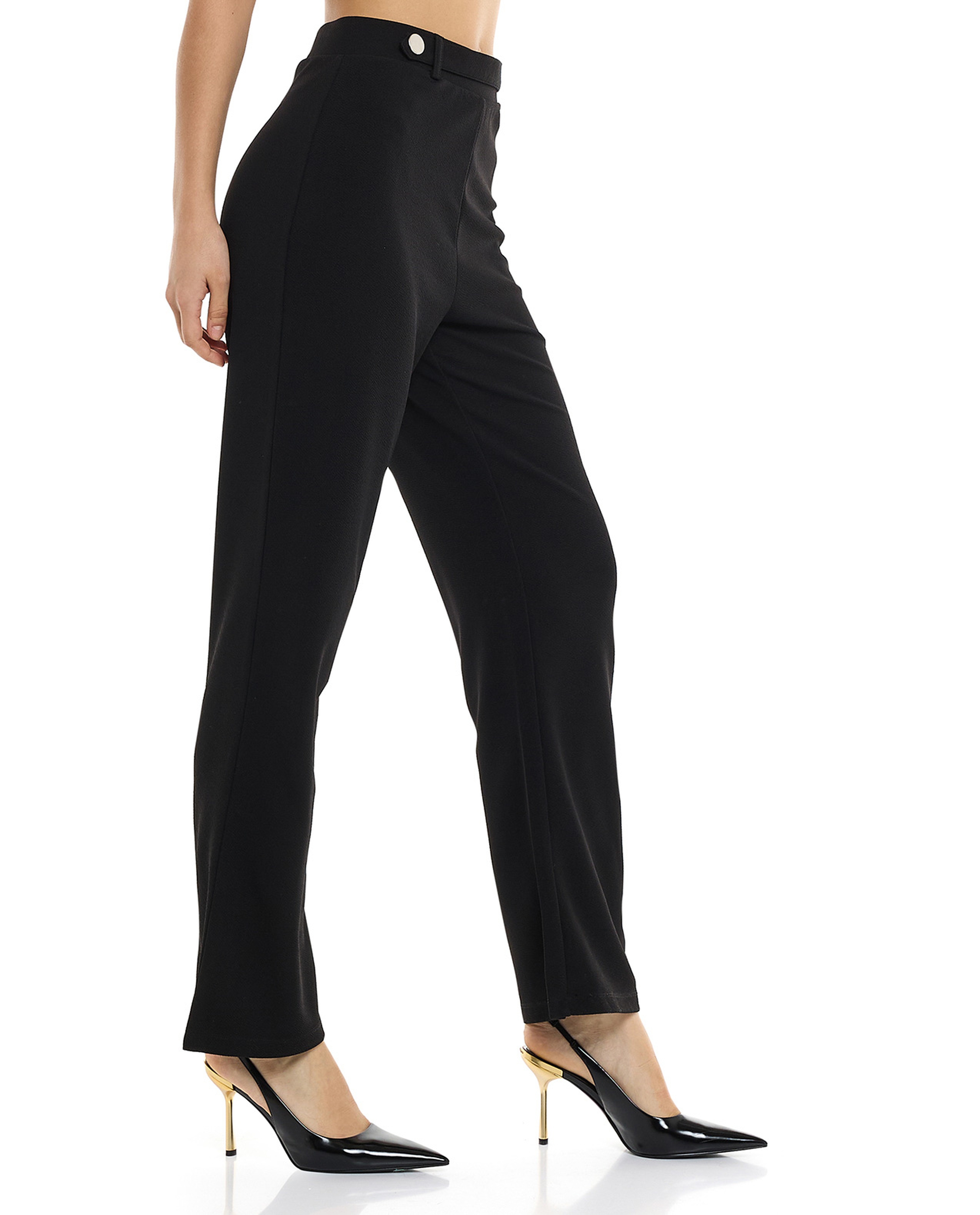 Solid Straight Fit Pants with Elastic Waist