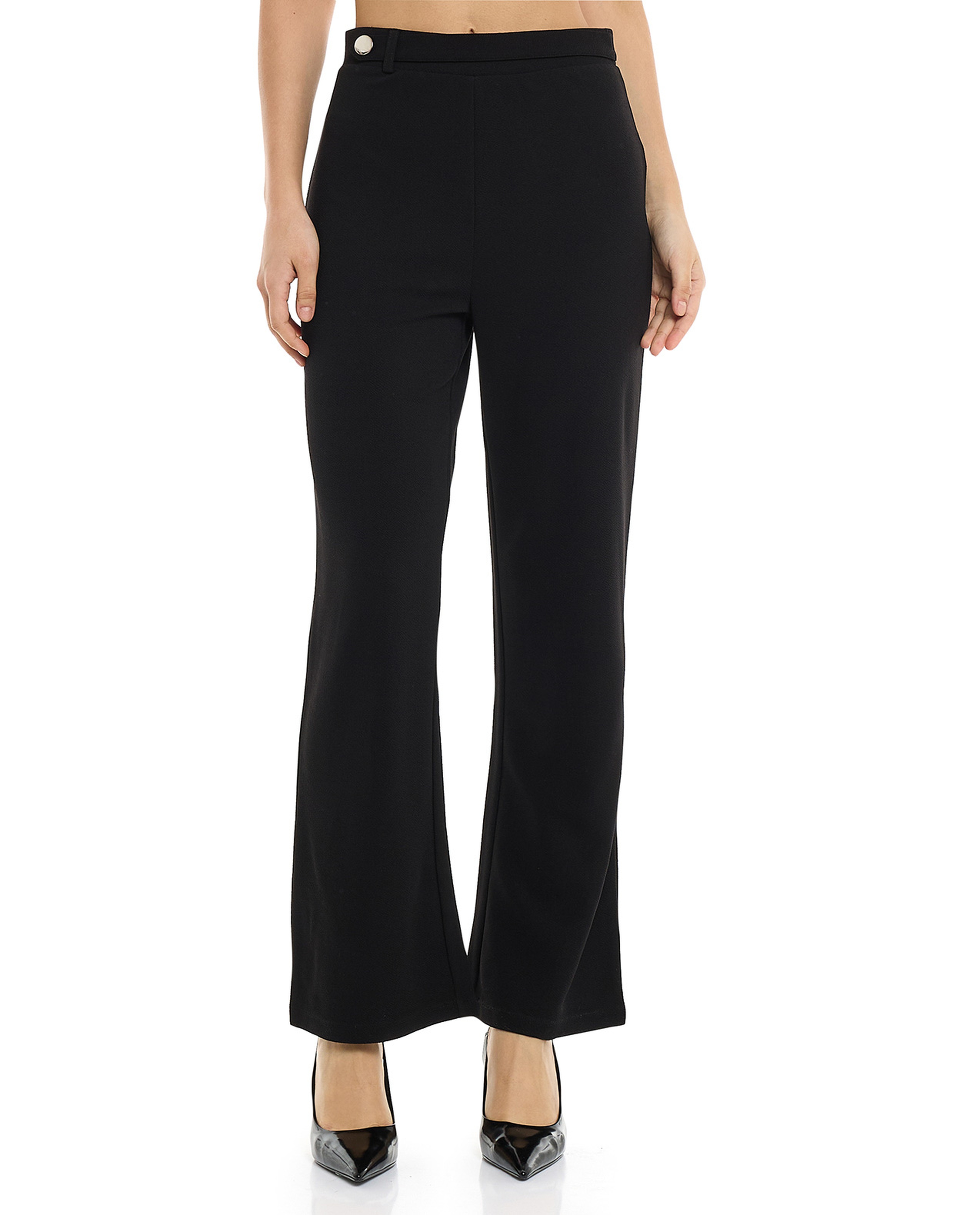 Solid Straight Fit Pants with Elastic Waist