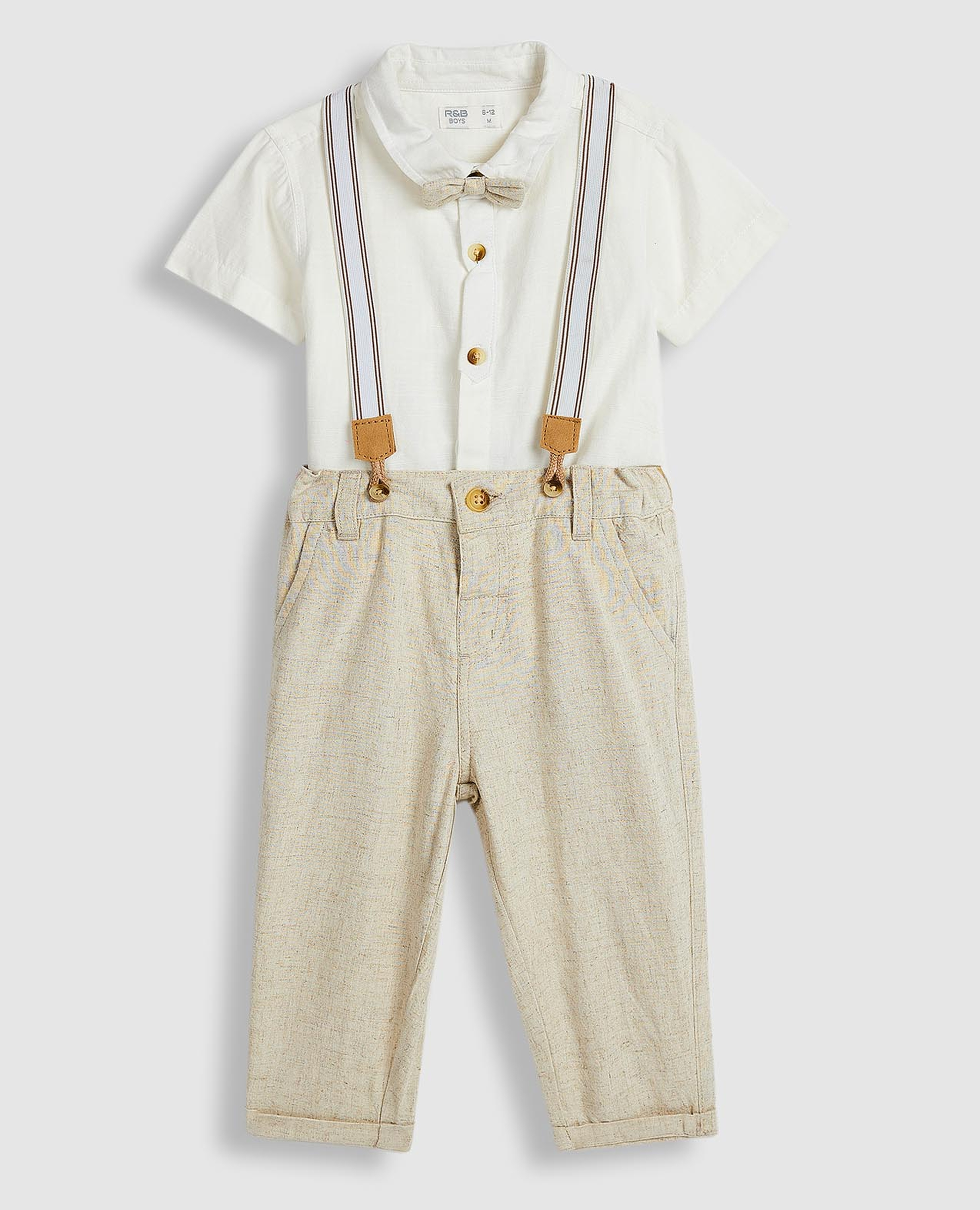 طقم قطعتين قميص سادة وسروال مع حمالات