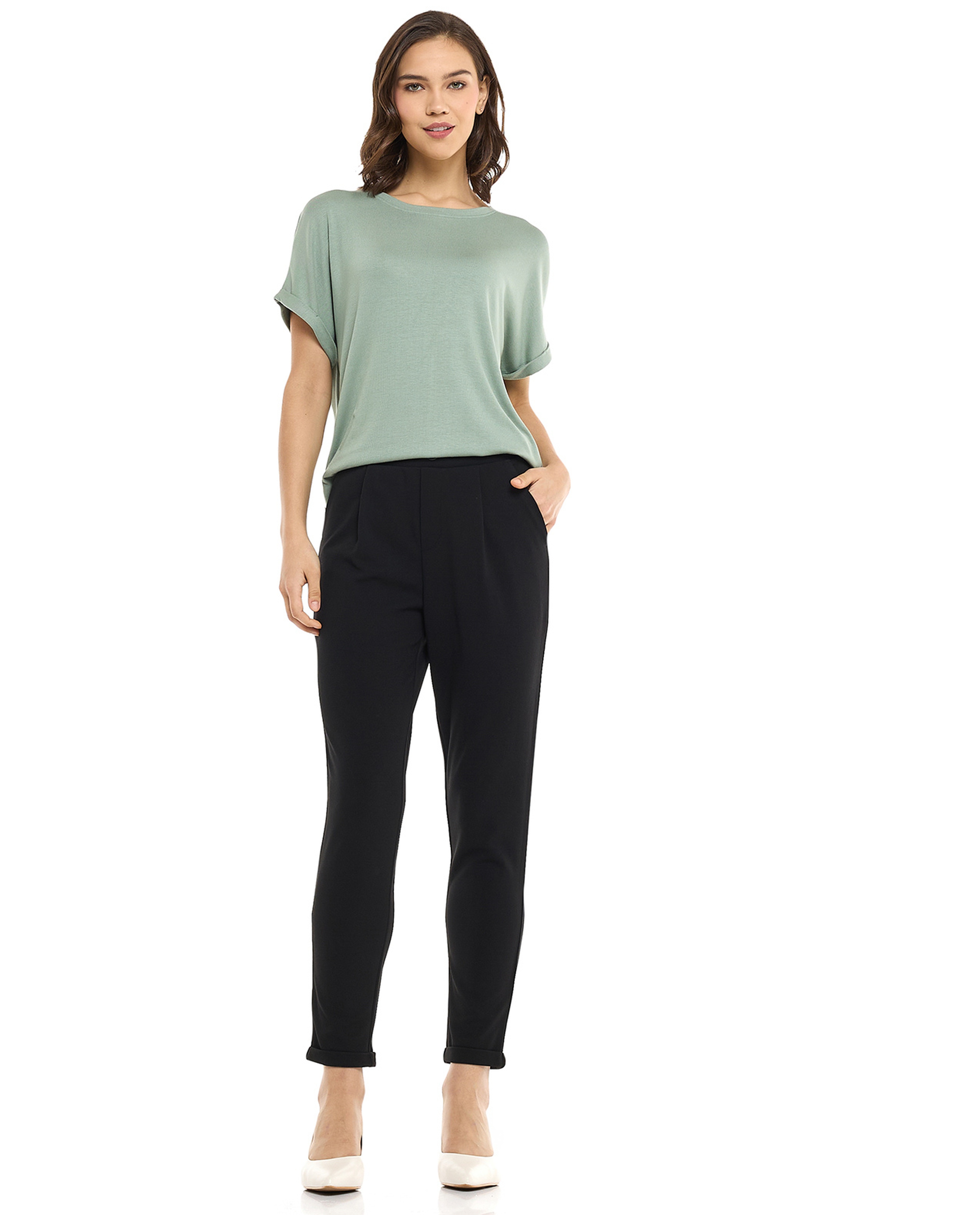 Solid Tapered Fit Pants with Elastic Waist