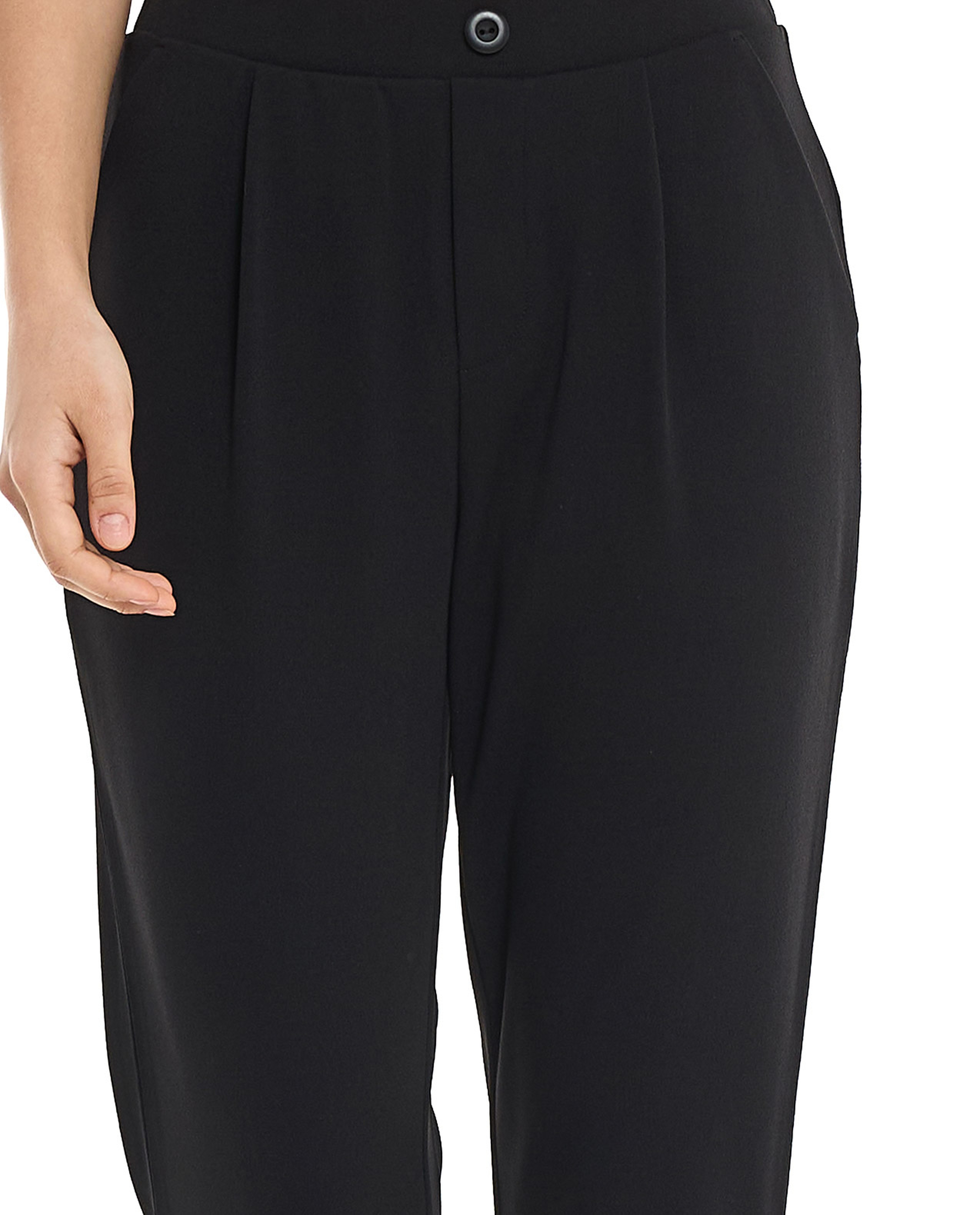 Solid Tapered Fit Pants with Elastic Waist