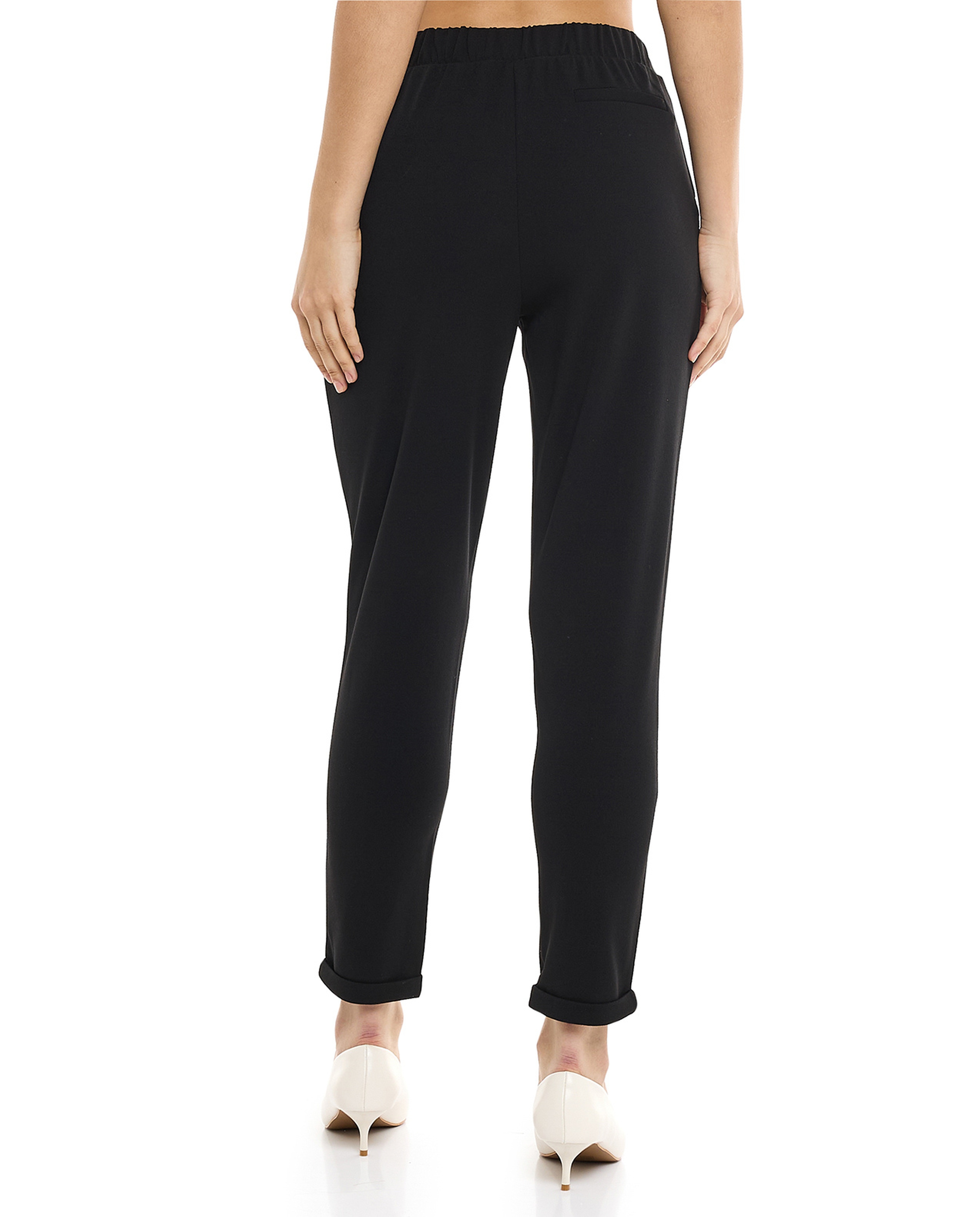 Solid Tapered Fit Pants with Elastic Waist