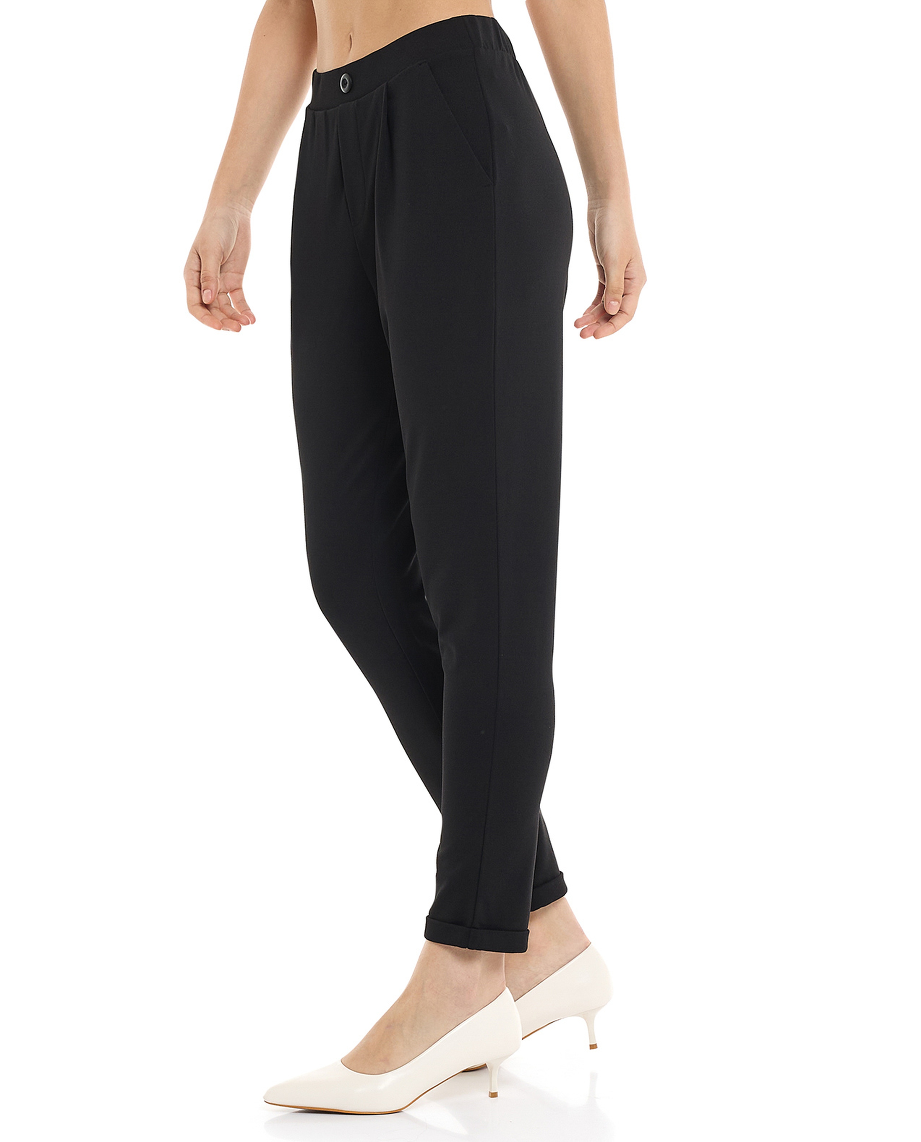 Solid Tapered Fit Pants with Elastic Waist
