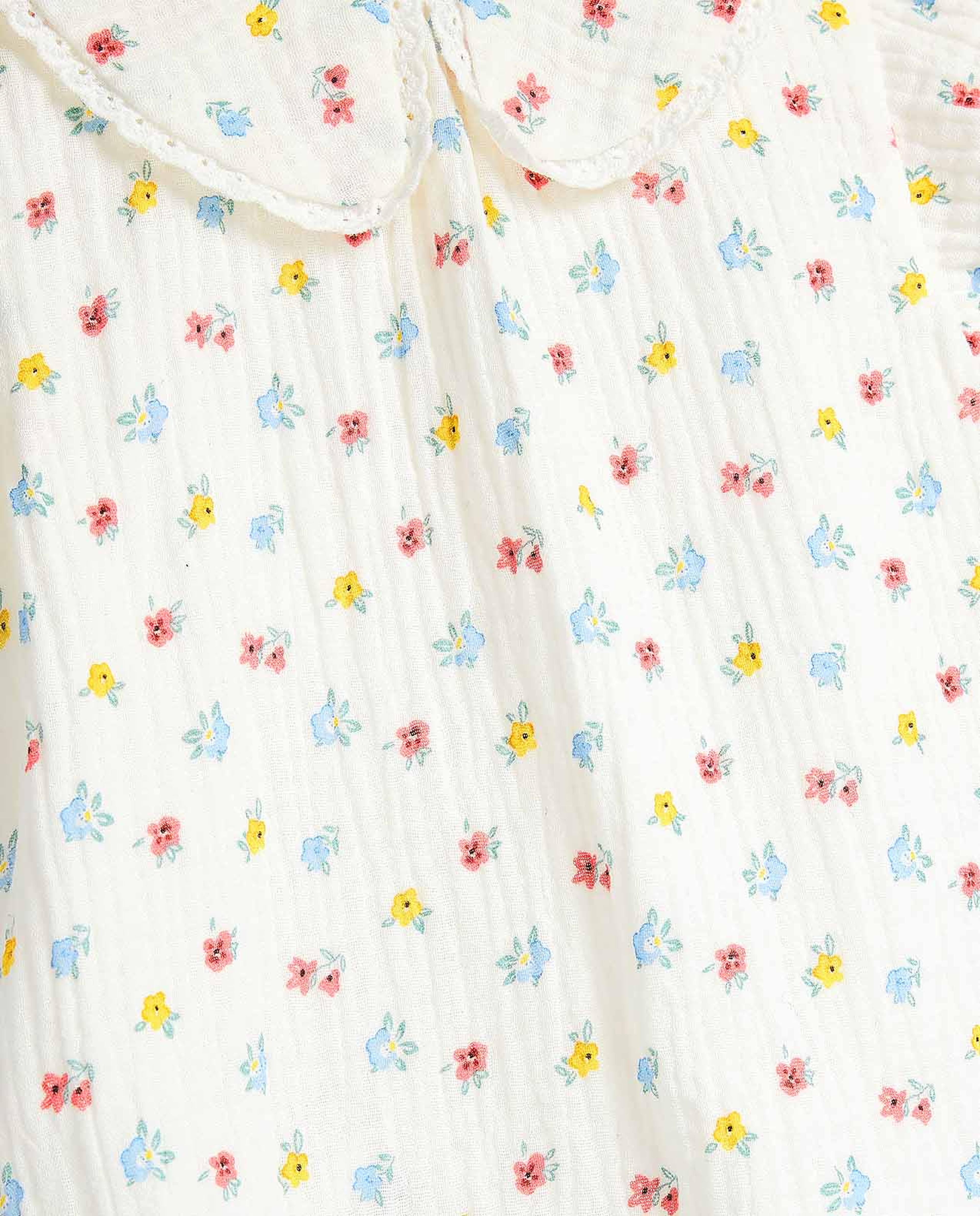 Floral Print Top with Baby Collar and Puff Sleeves