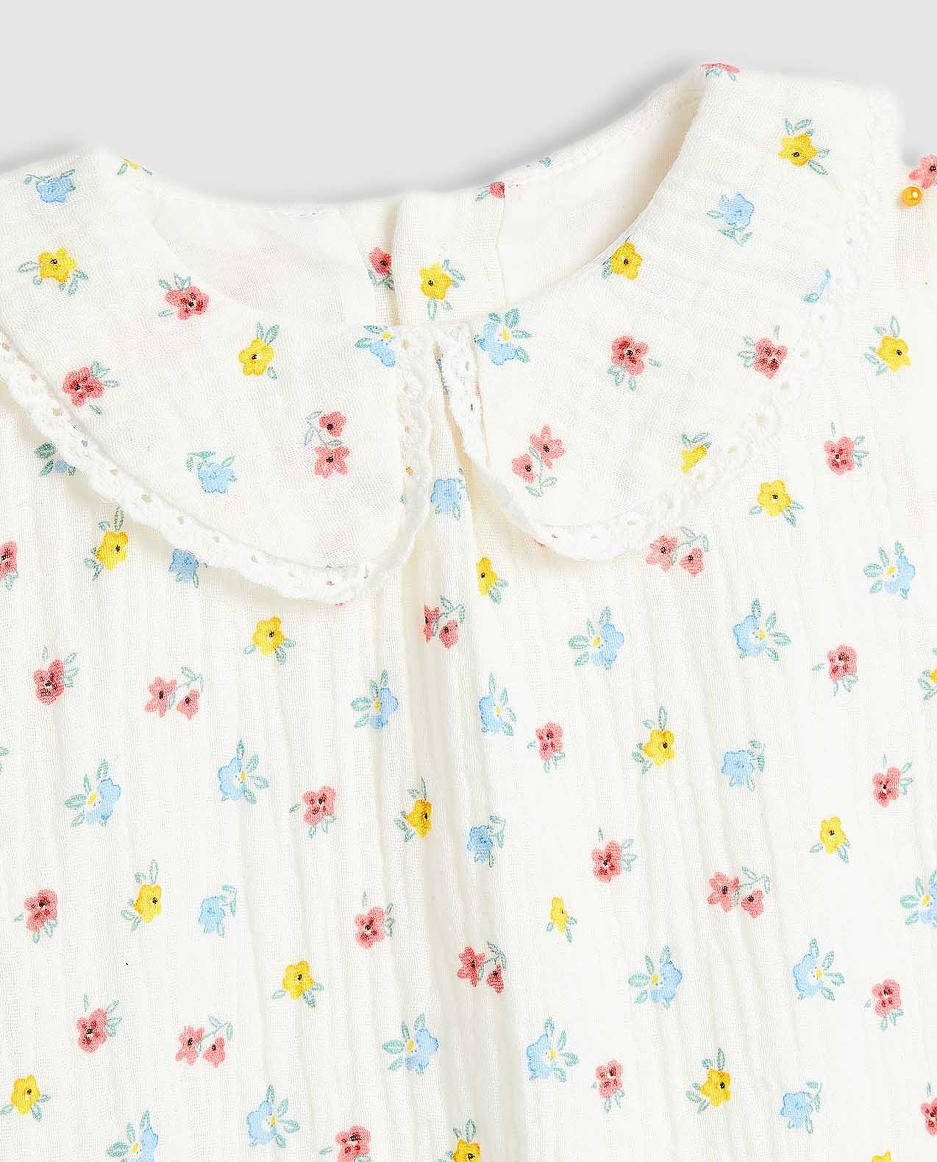 Floral Print Top with Baby Collar and Puff Sleeves