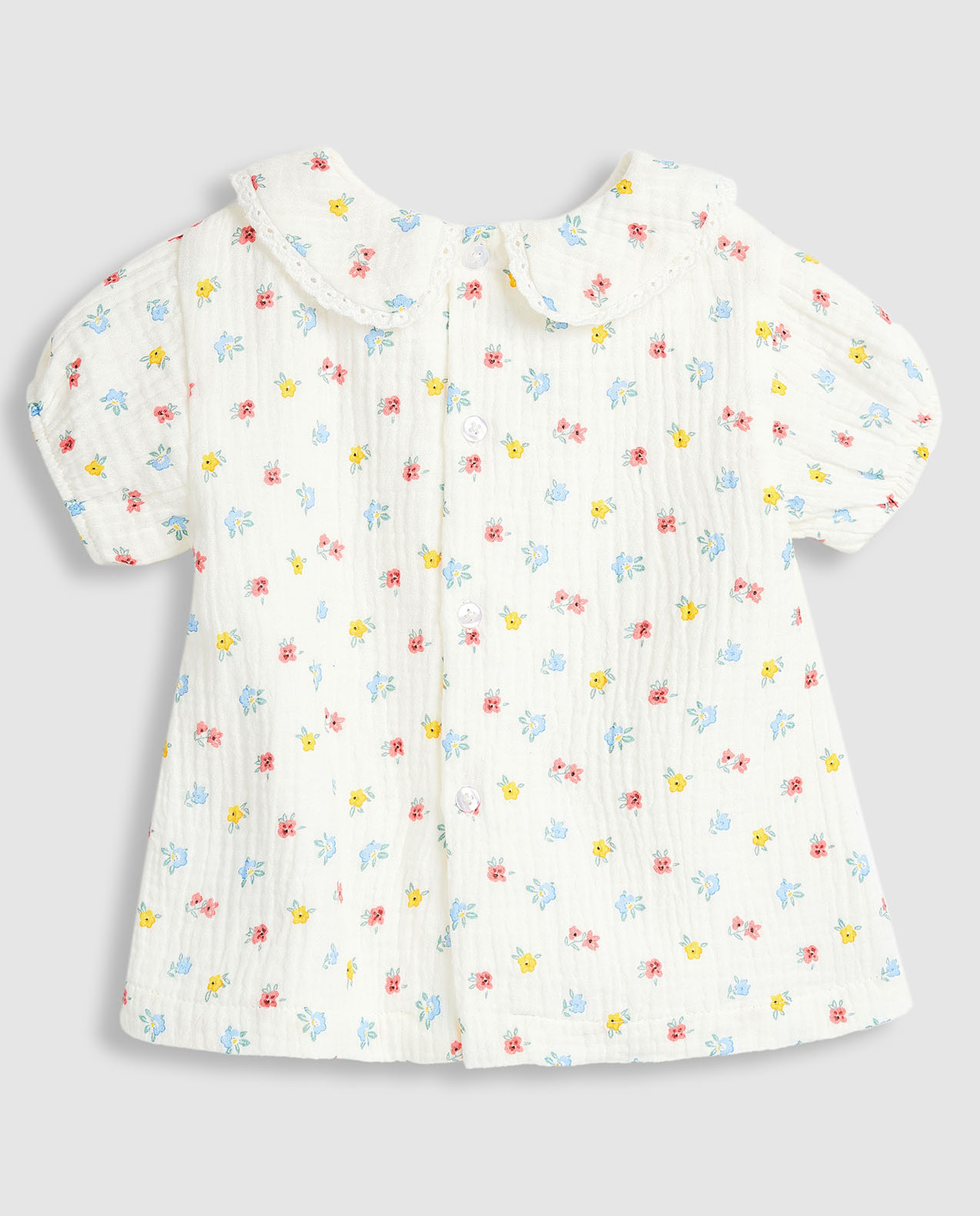 Floral Print Top with Baby Collar and Puff Sleeves