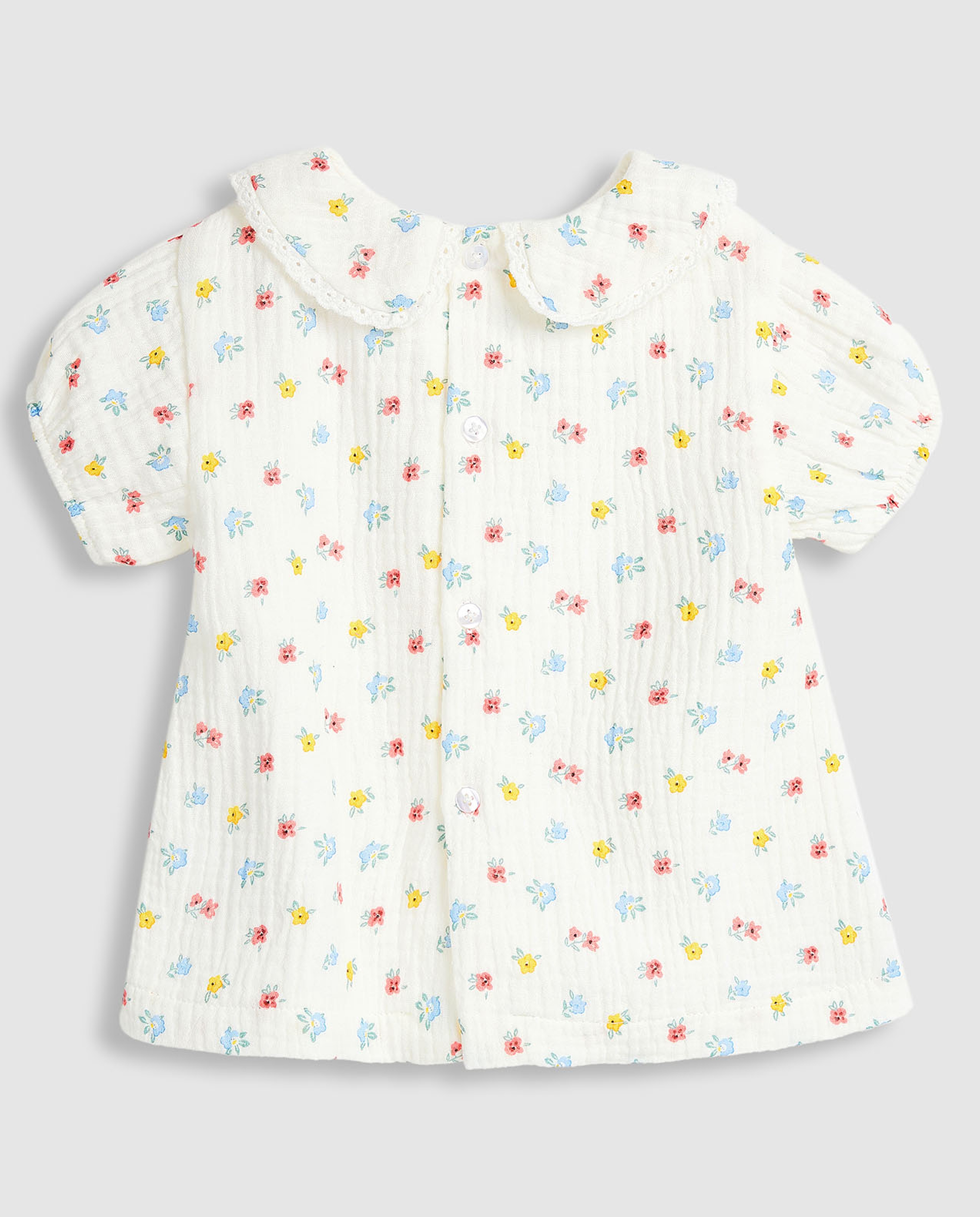 Floral Print Top with Baby Collar and Puff Sleeves