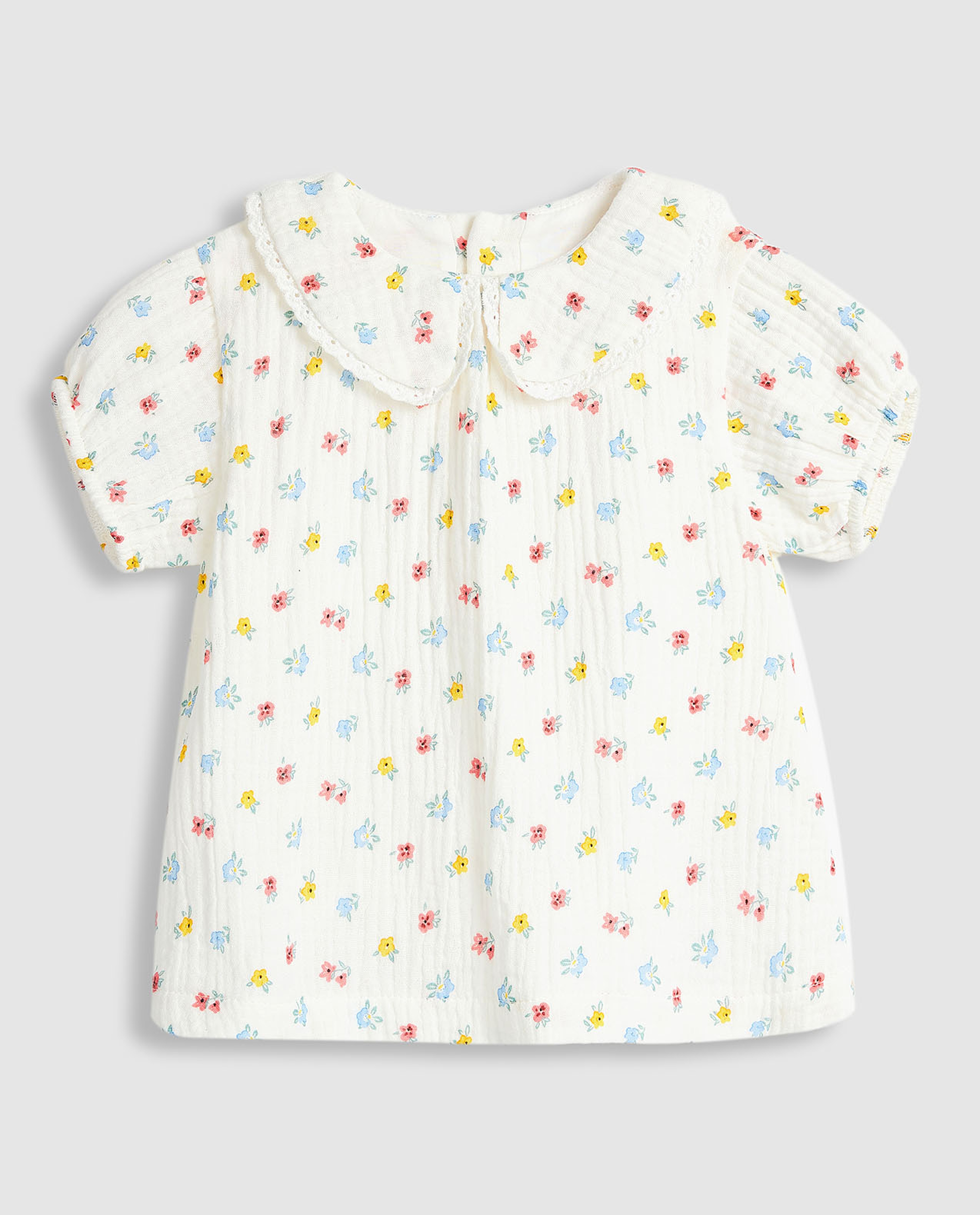 Floral Print Top with Baby Collar and Puff Sleeves