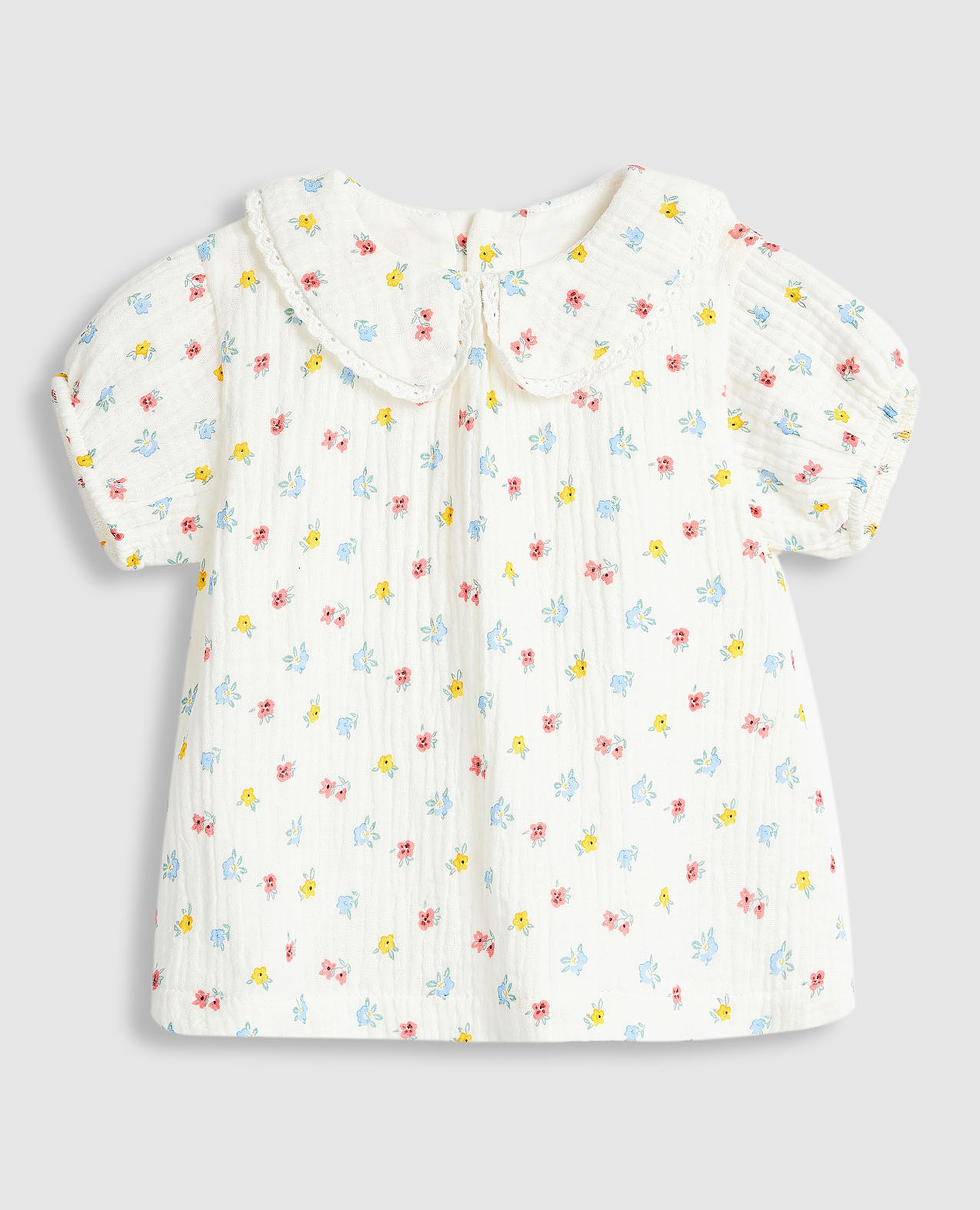 Floral Print Top with Baby Collar and Puff Sleeves