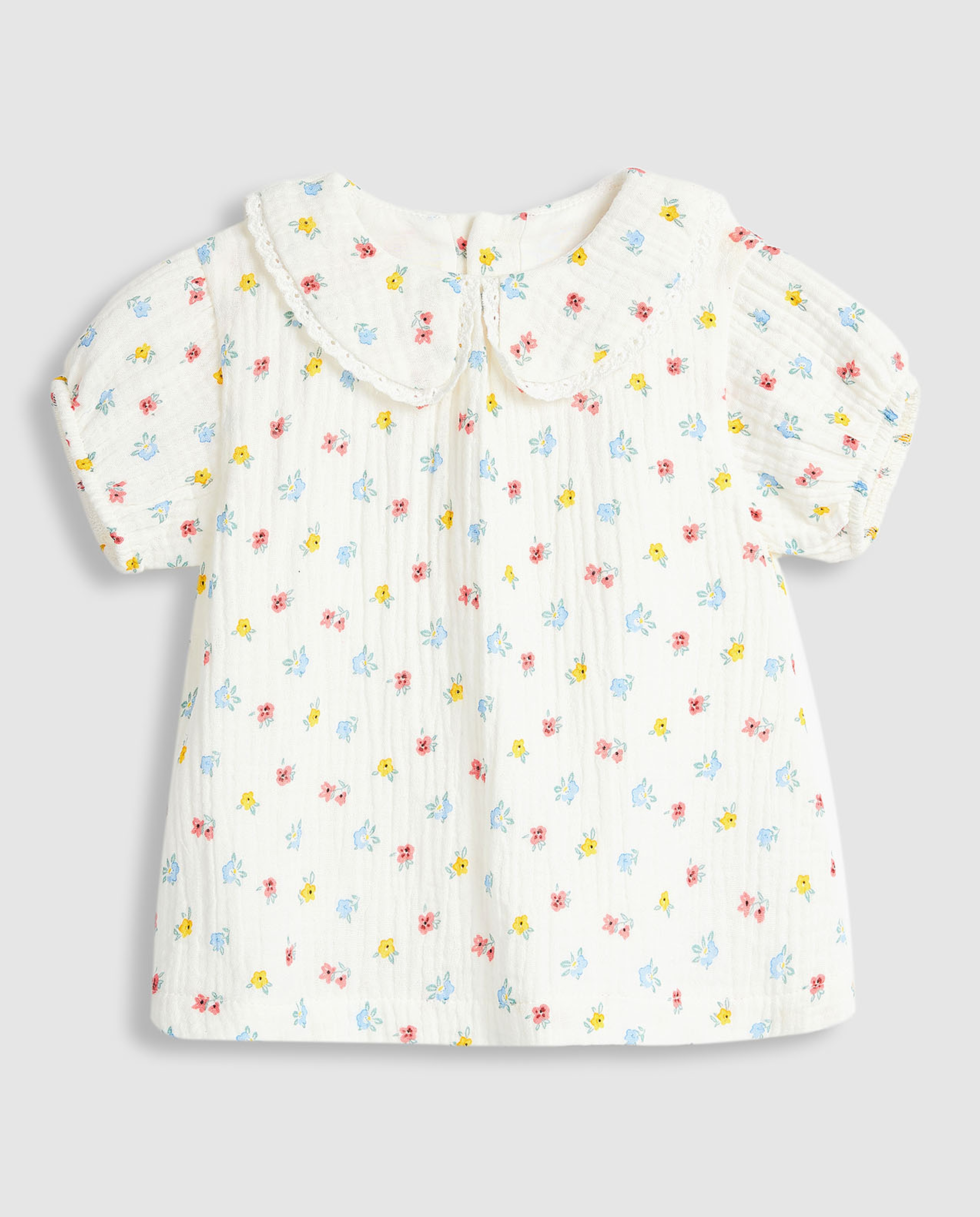 Floral Print Top with Baby Collar and Puff Sleeves