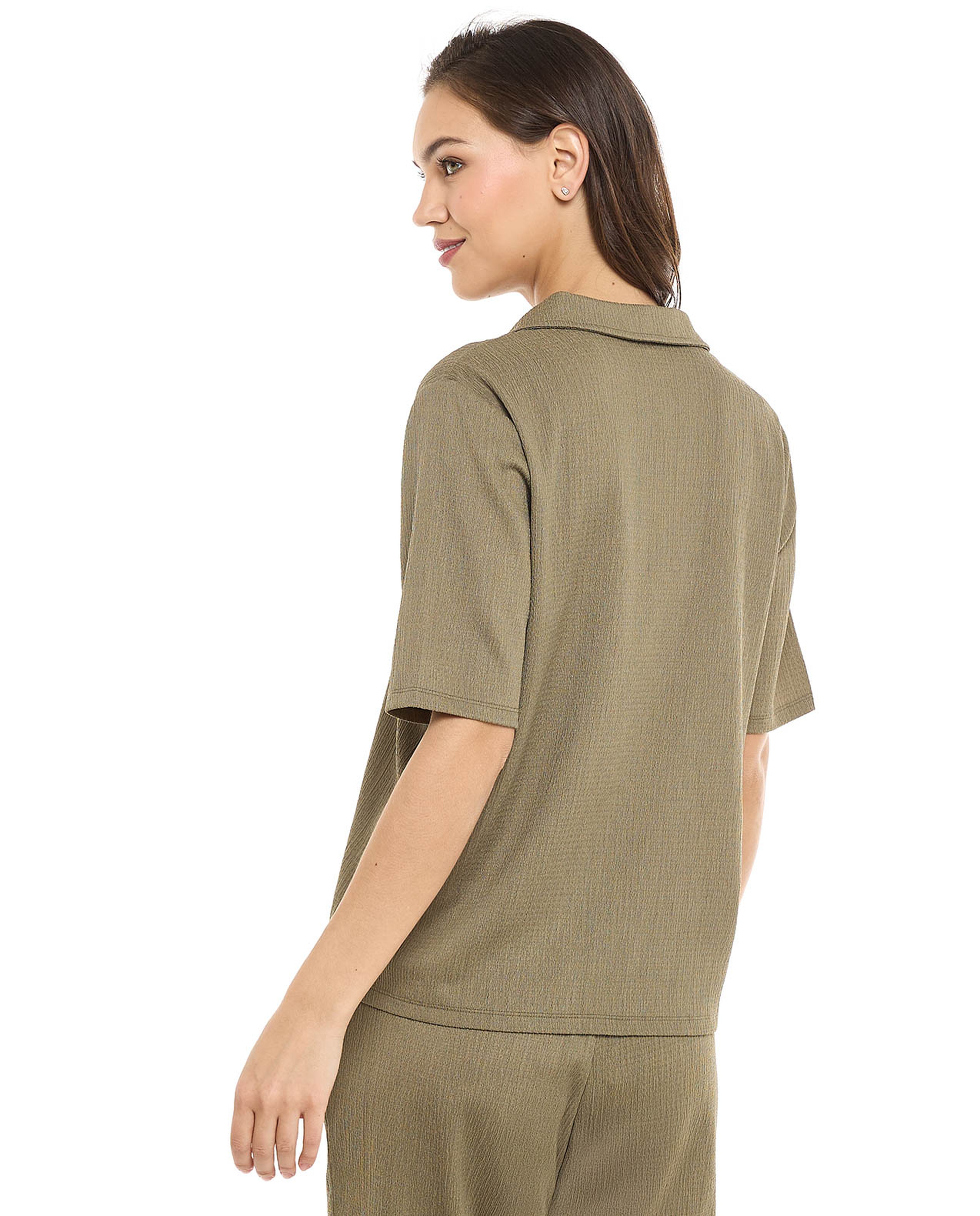 Textured Collared Top with Short Sleeves