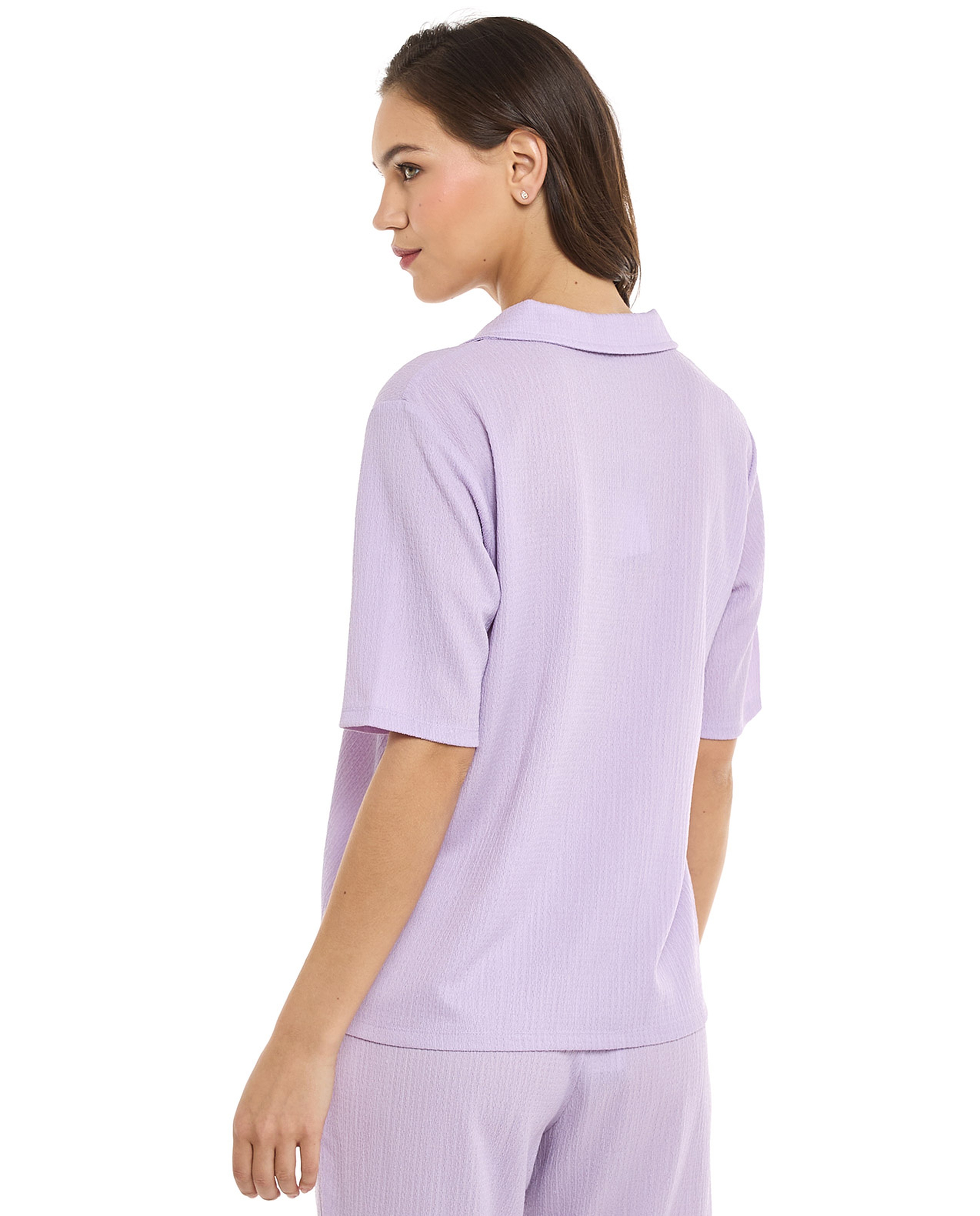 Textured Collared Top with Short Sleeves