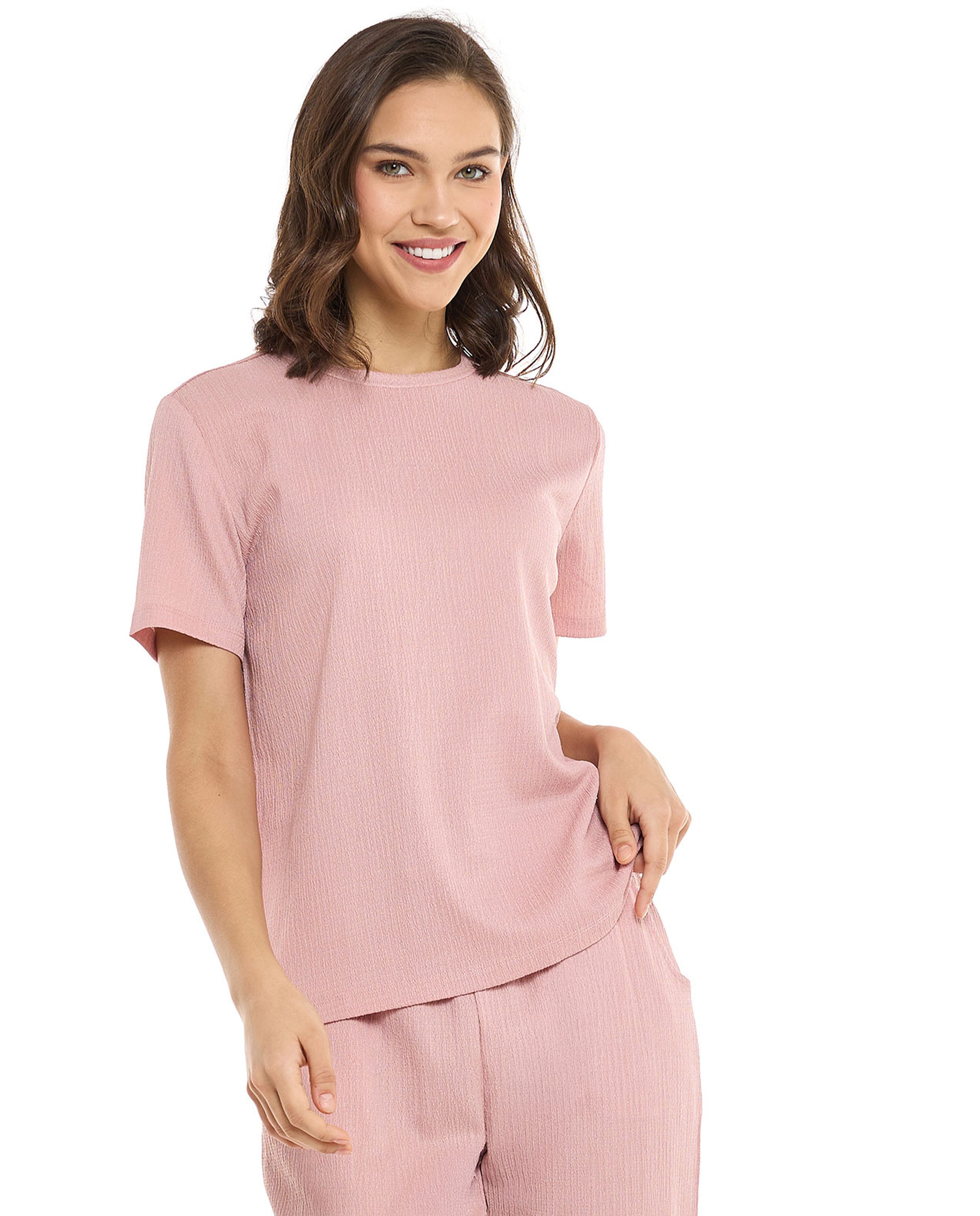 Texture T-Shirt with Crew Neck and Short Sleeves