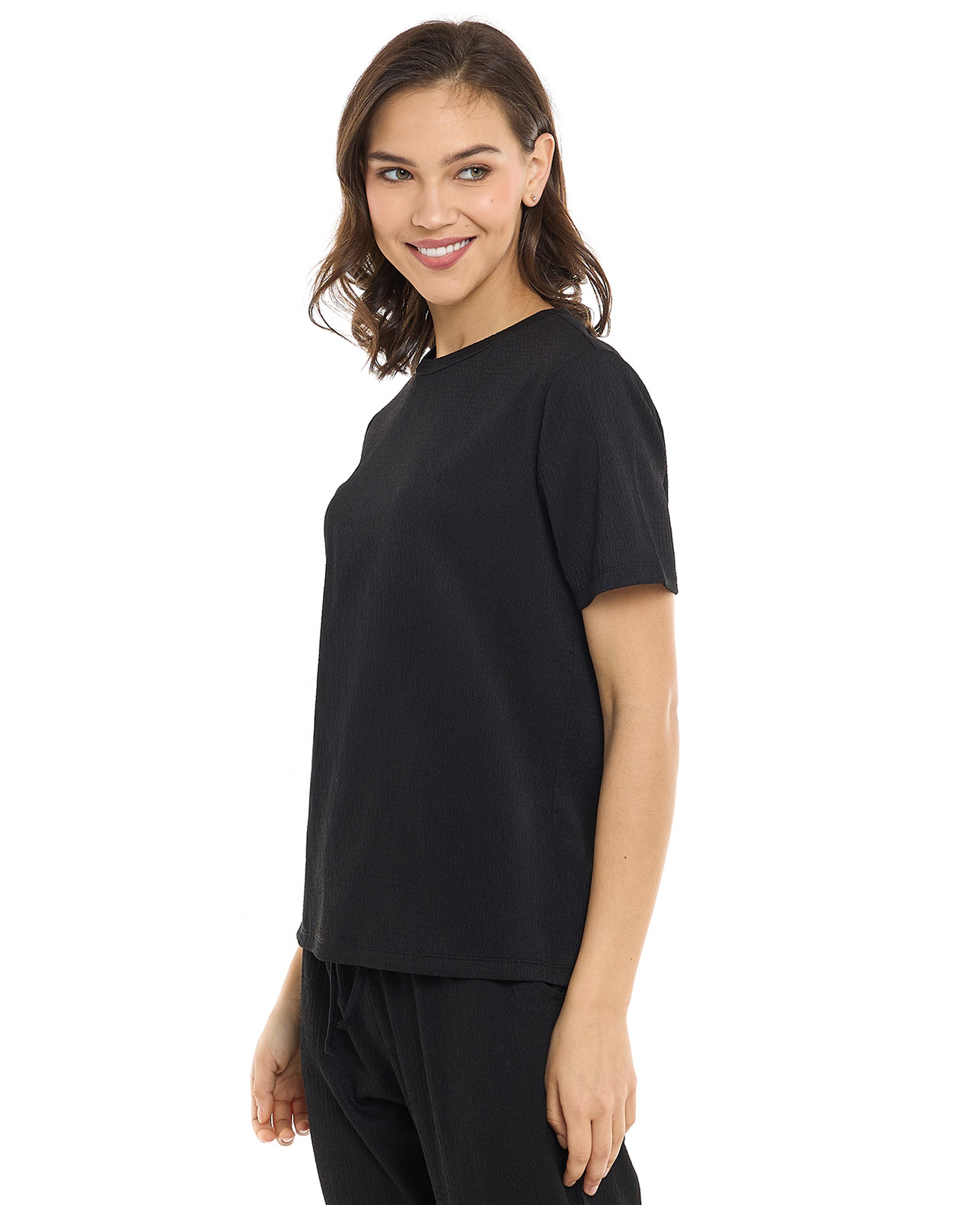 Texture T-Shirt with Crew Neck and Short Sleeves