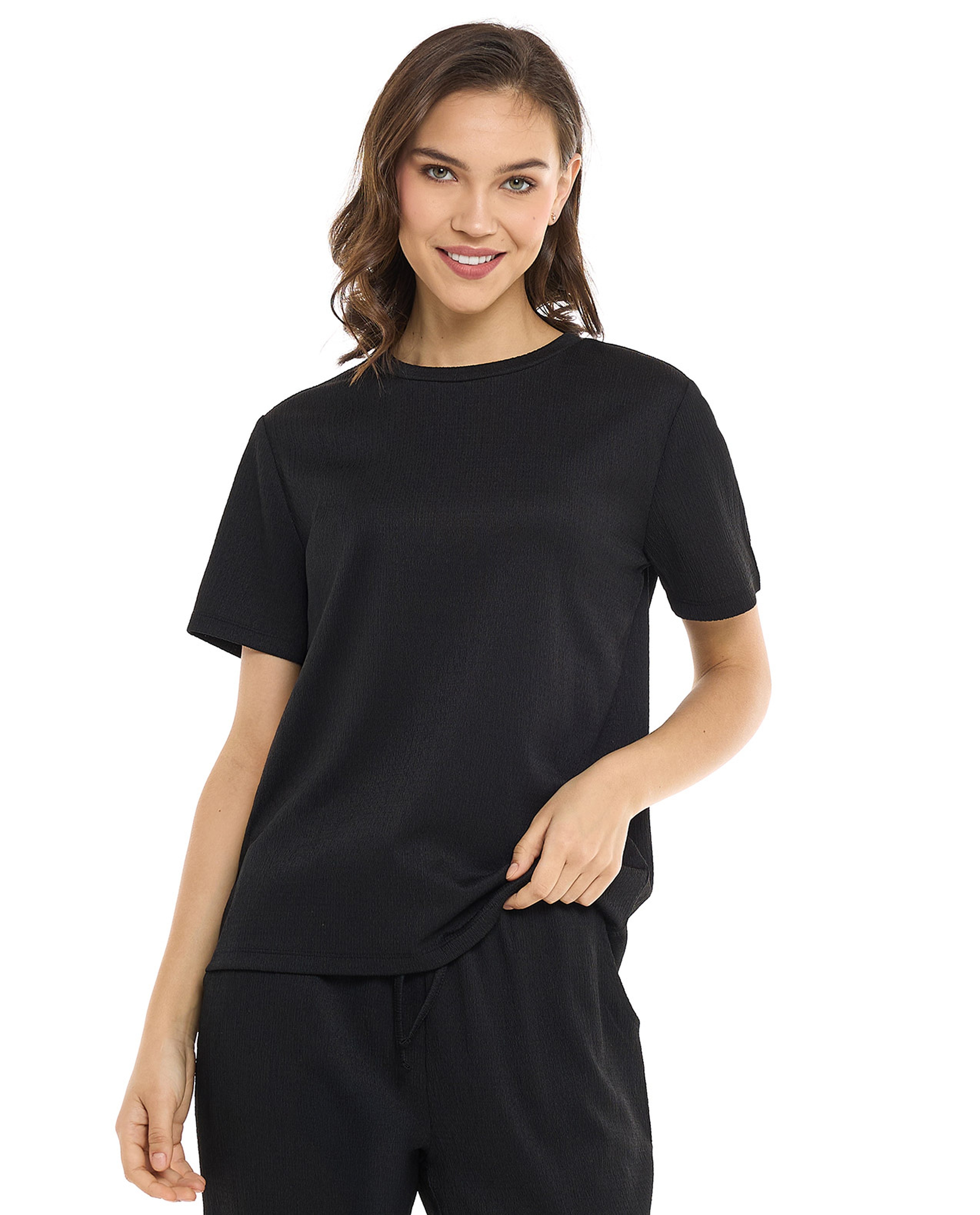 Texture T-Shirt with Crew Neck and Short Sleeves