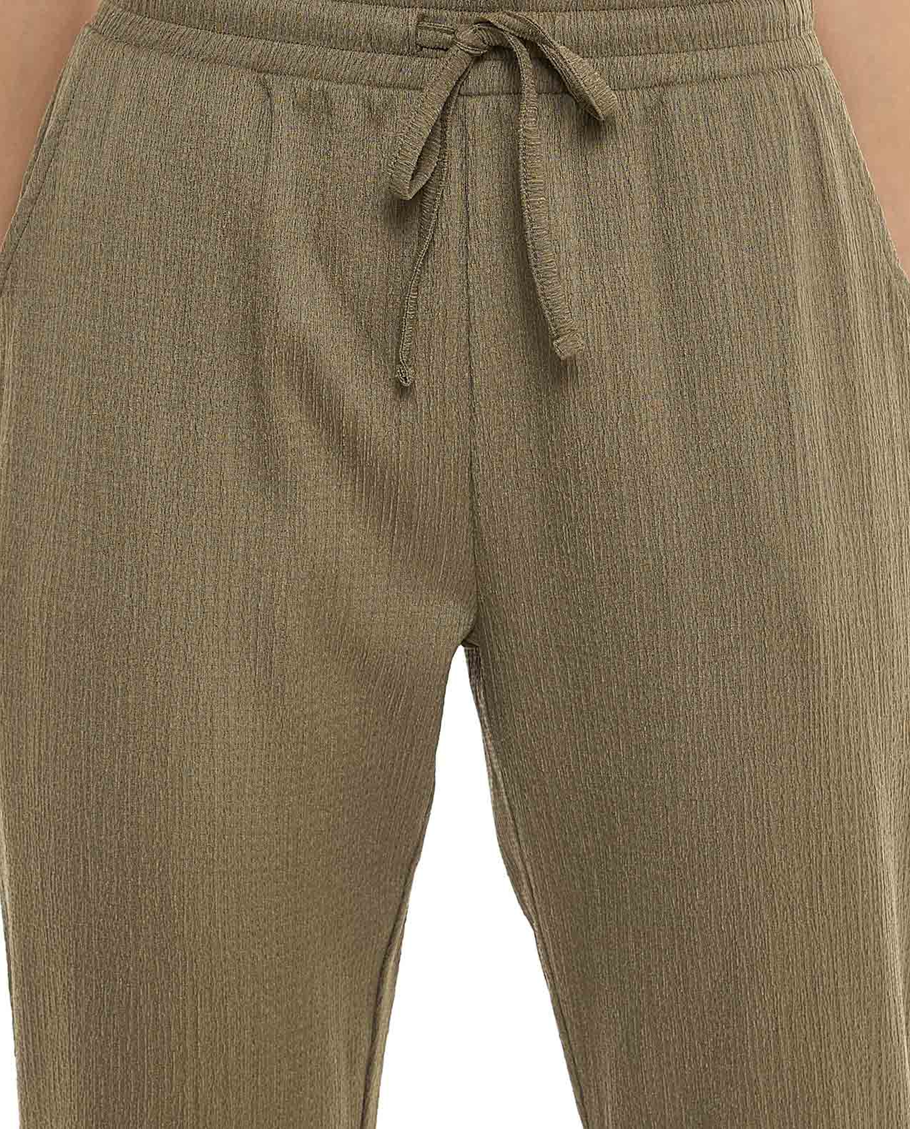 Textured Tapered Fit Pants with Drawstring Waist