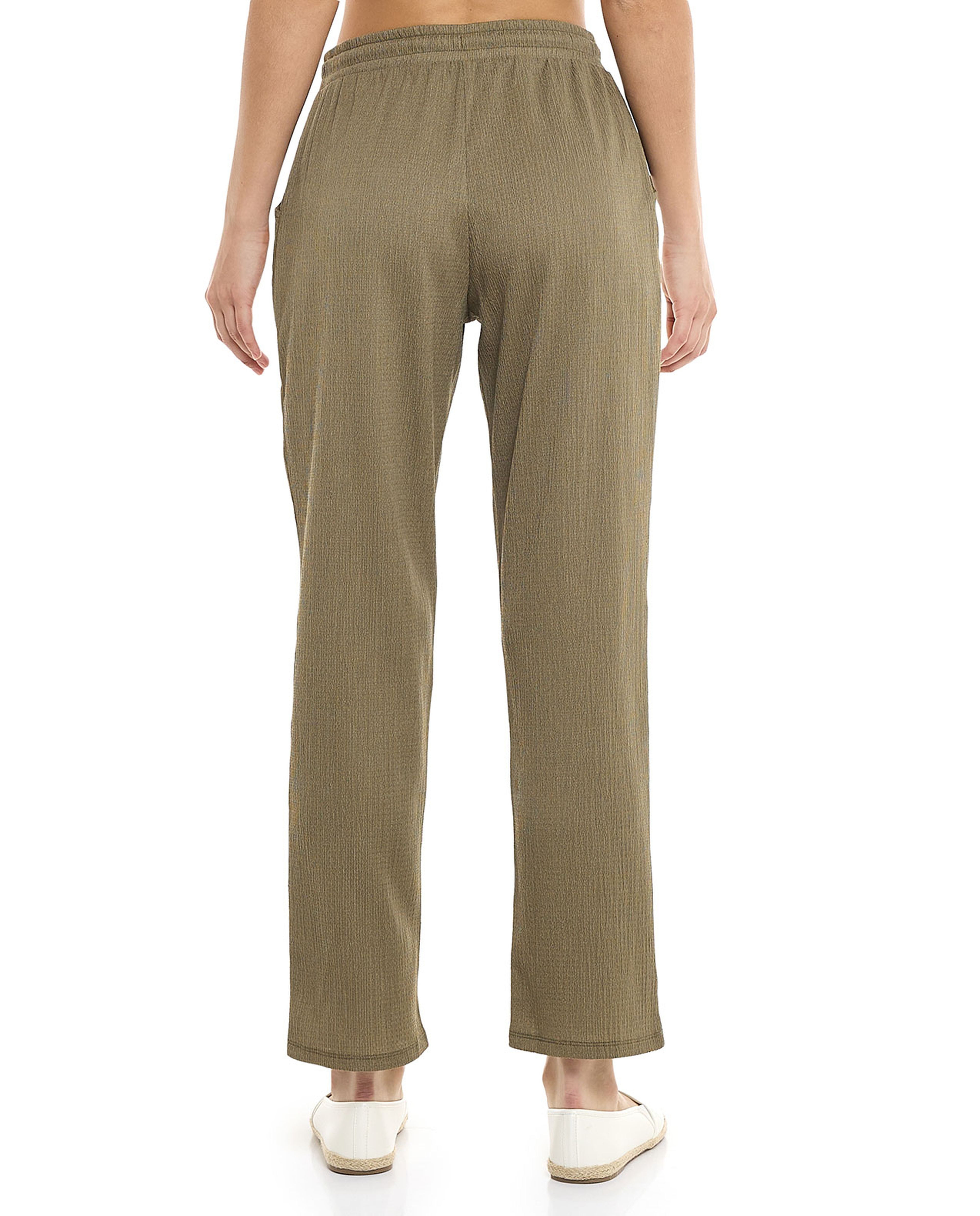 Textured Tapered Fit Pants with Drawstring Waist