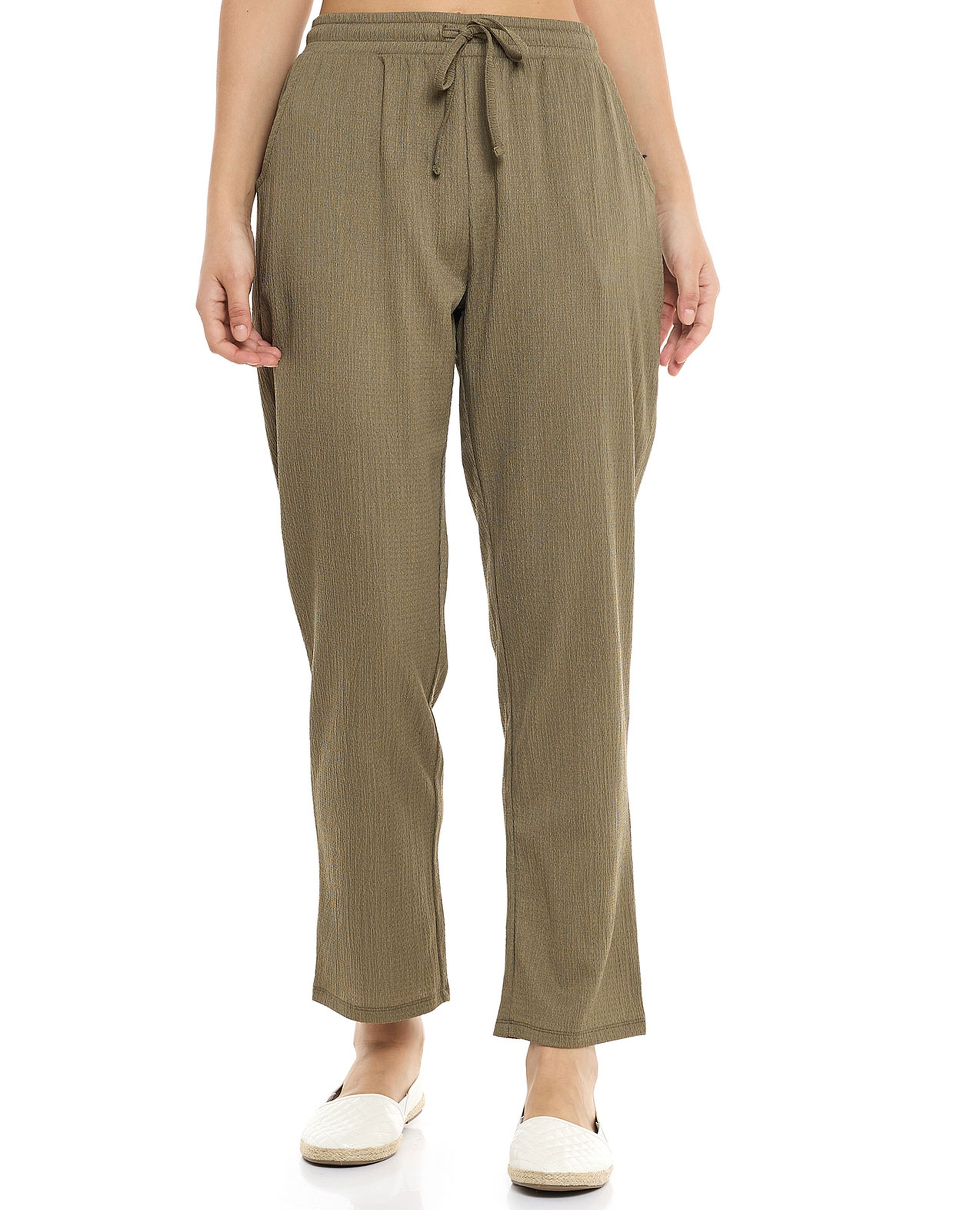 Textured Tapered Fit Pants with Drawstring Waist