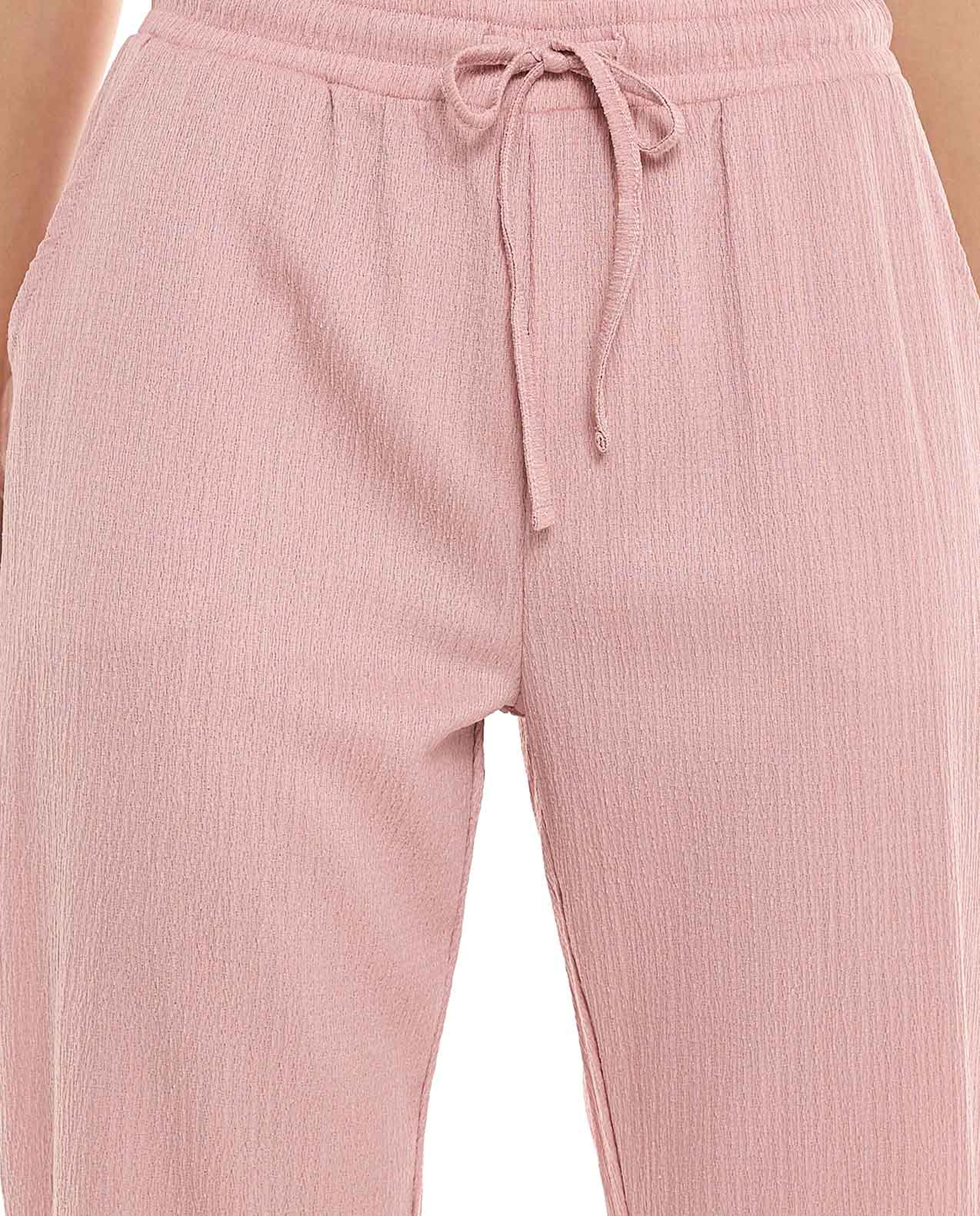 Textured Tapered Fit Pants with Drawstring Waist