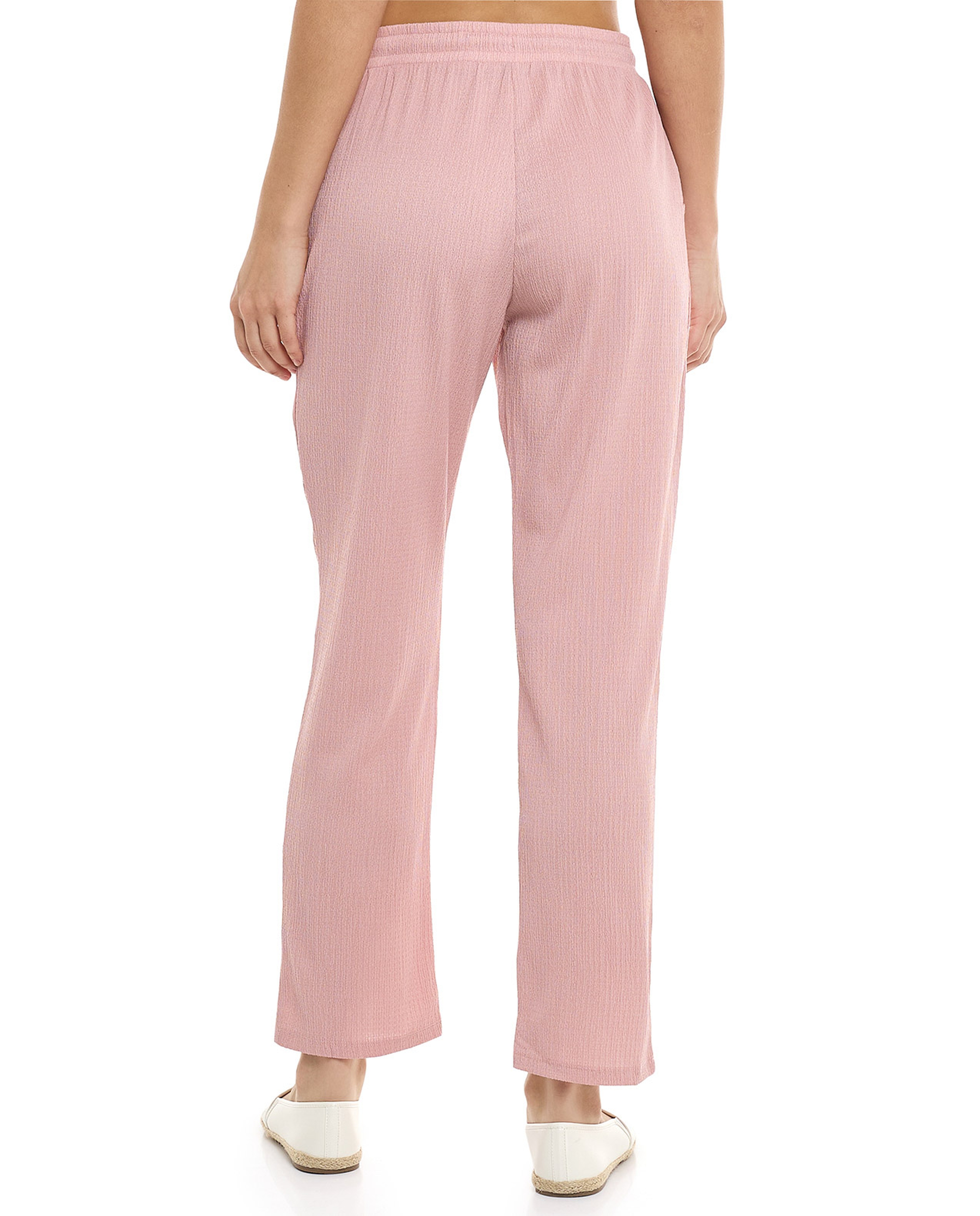 Textured Tapered Fit Pants with Drawstring Waist