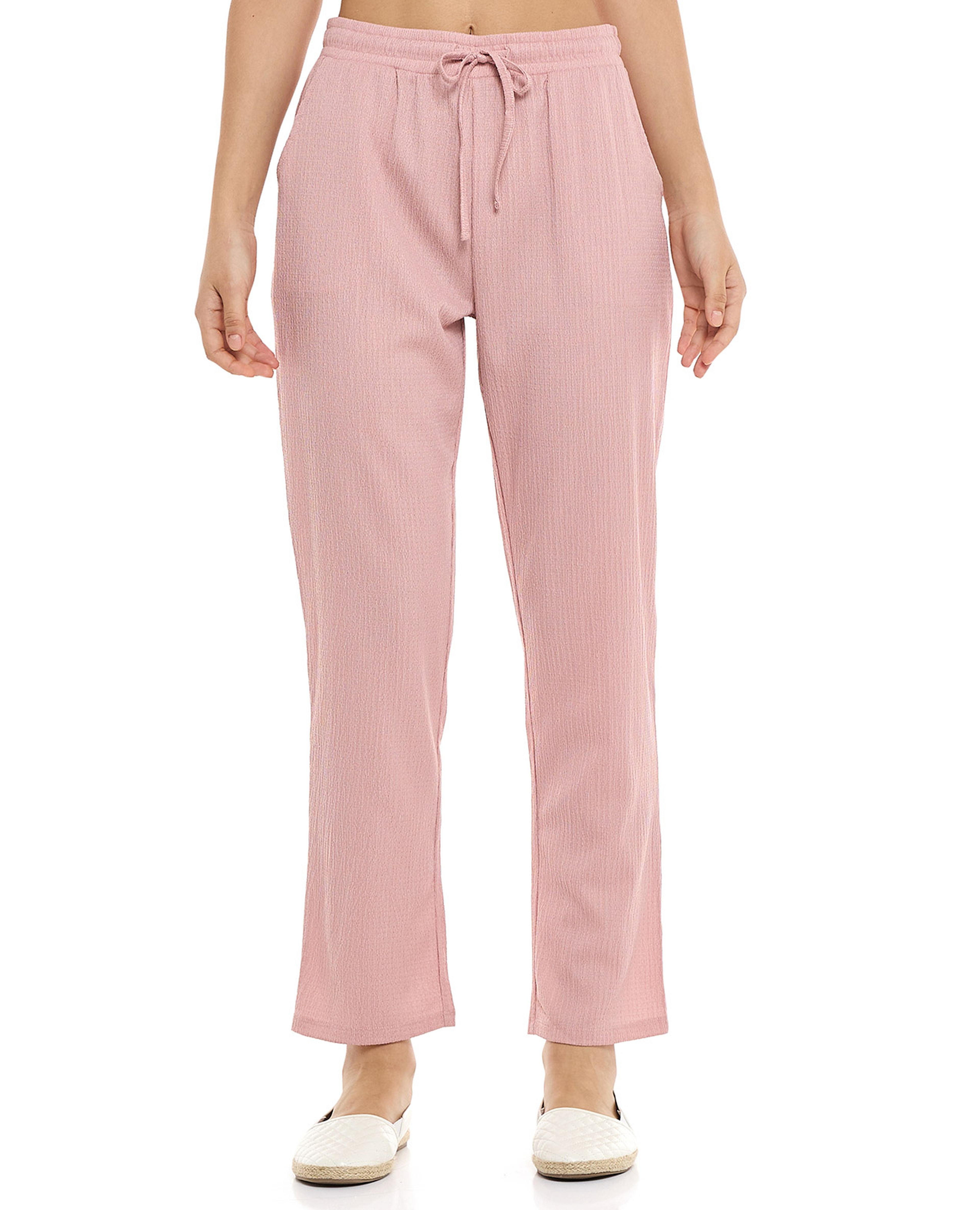 Textured Tapered Fit Pants with Drawstring Waist