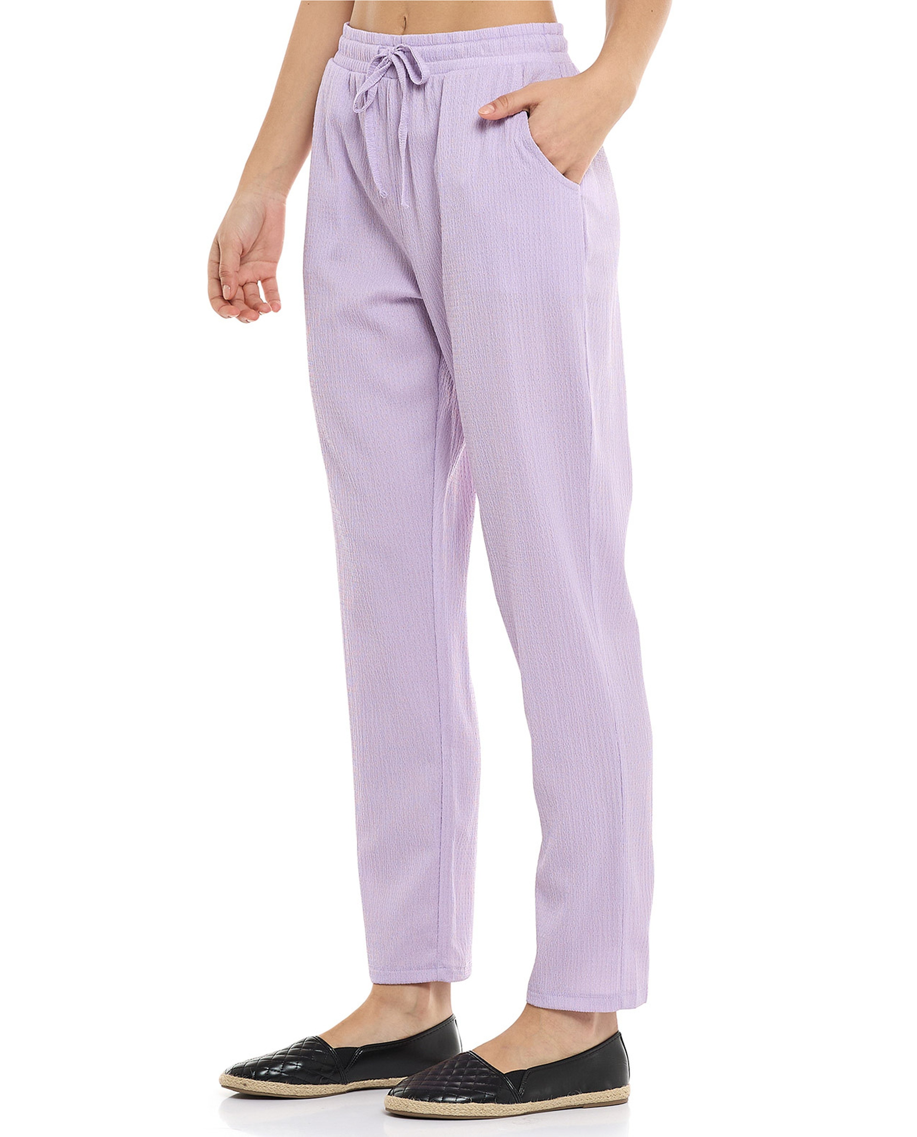 Textured Tapered Fit Pants with Drawstring Waist