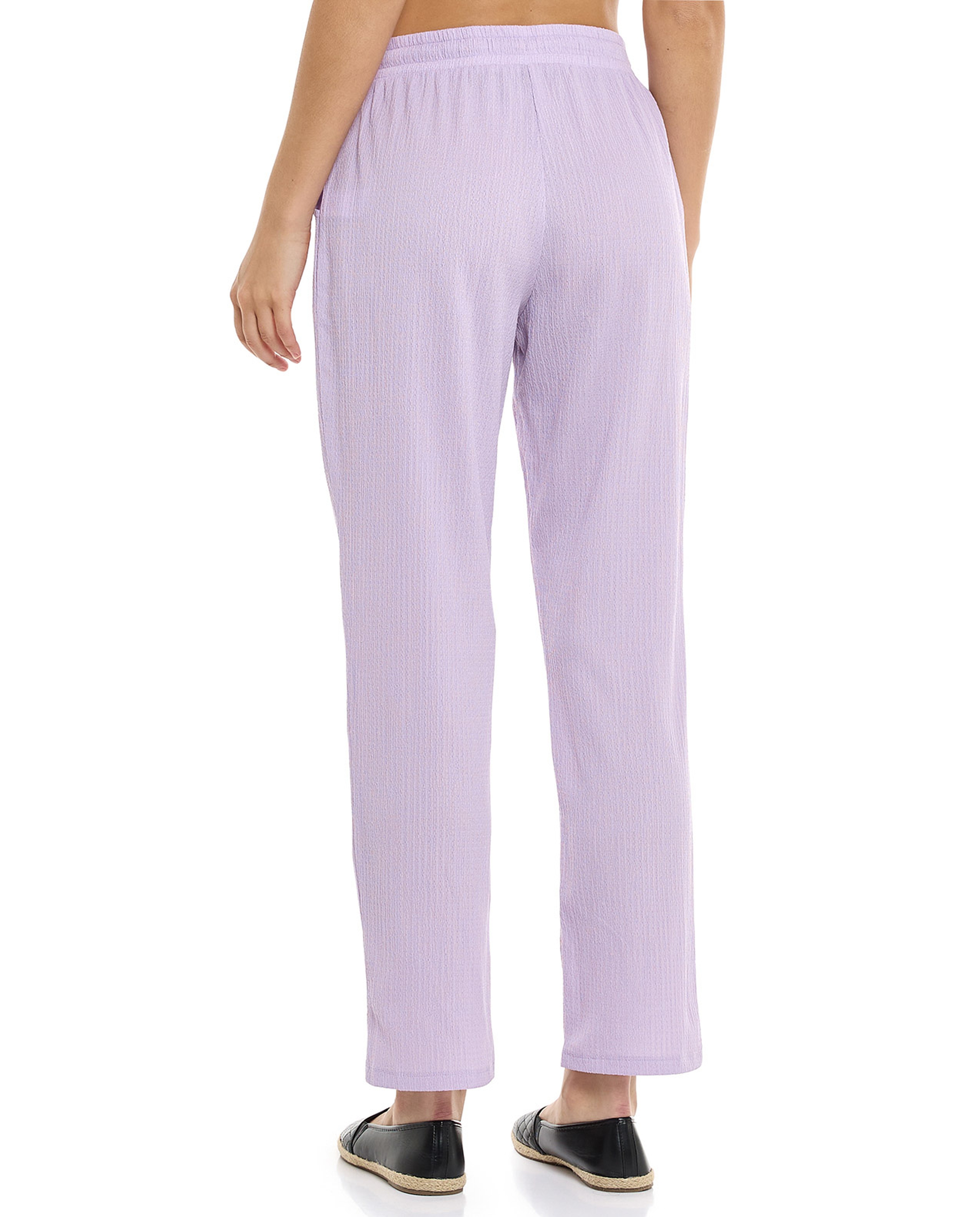 Textured Tapered Fit Pants with Drawstring Waist