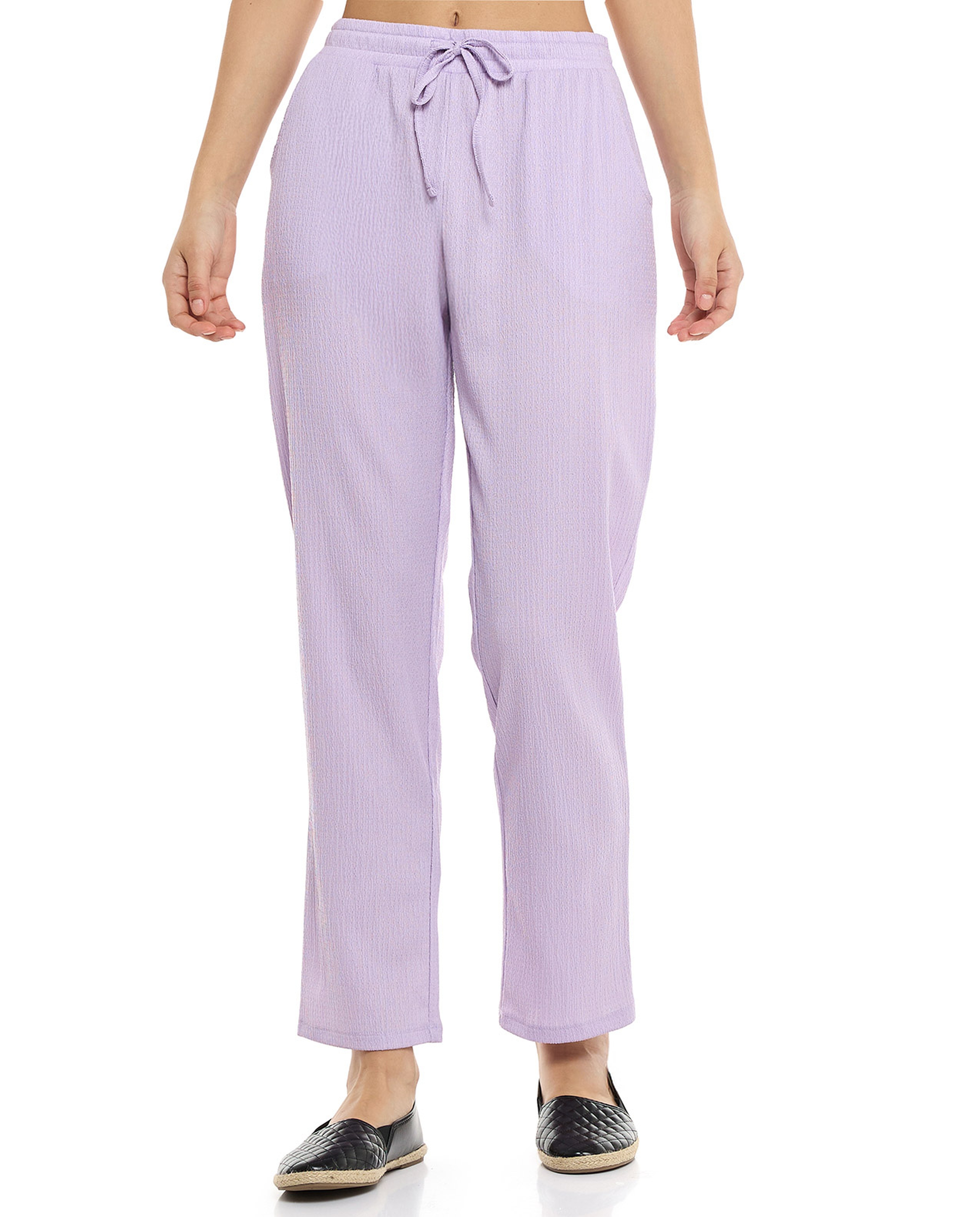 Textured Tapered Fit Pants with Drawstring Waist