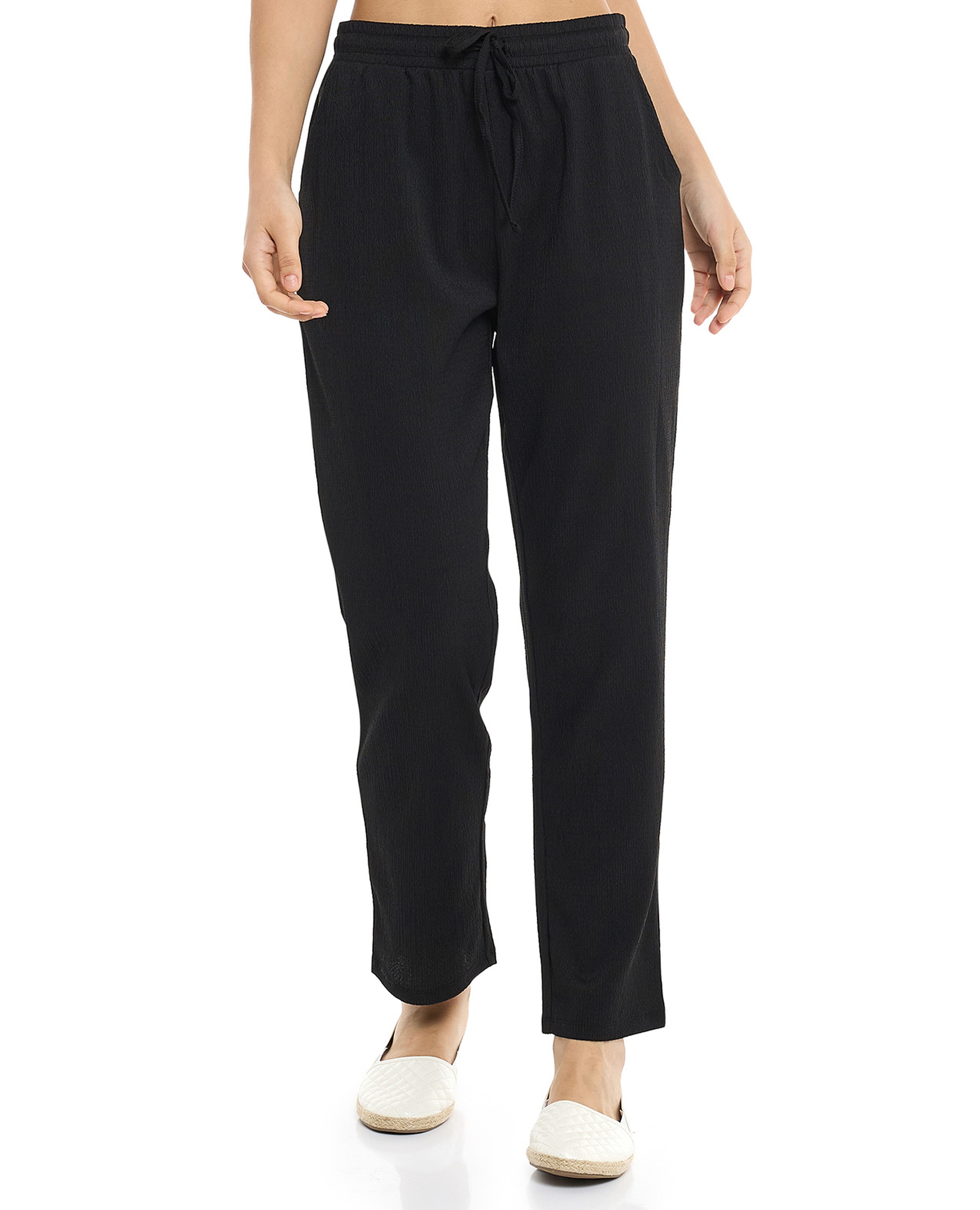 Textured Tapered Fit Pants with Drawstring Waist