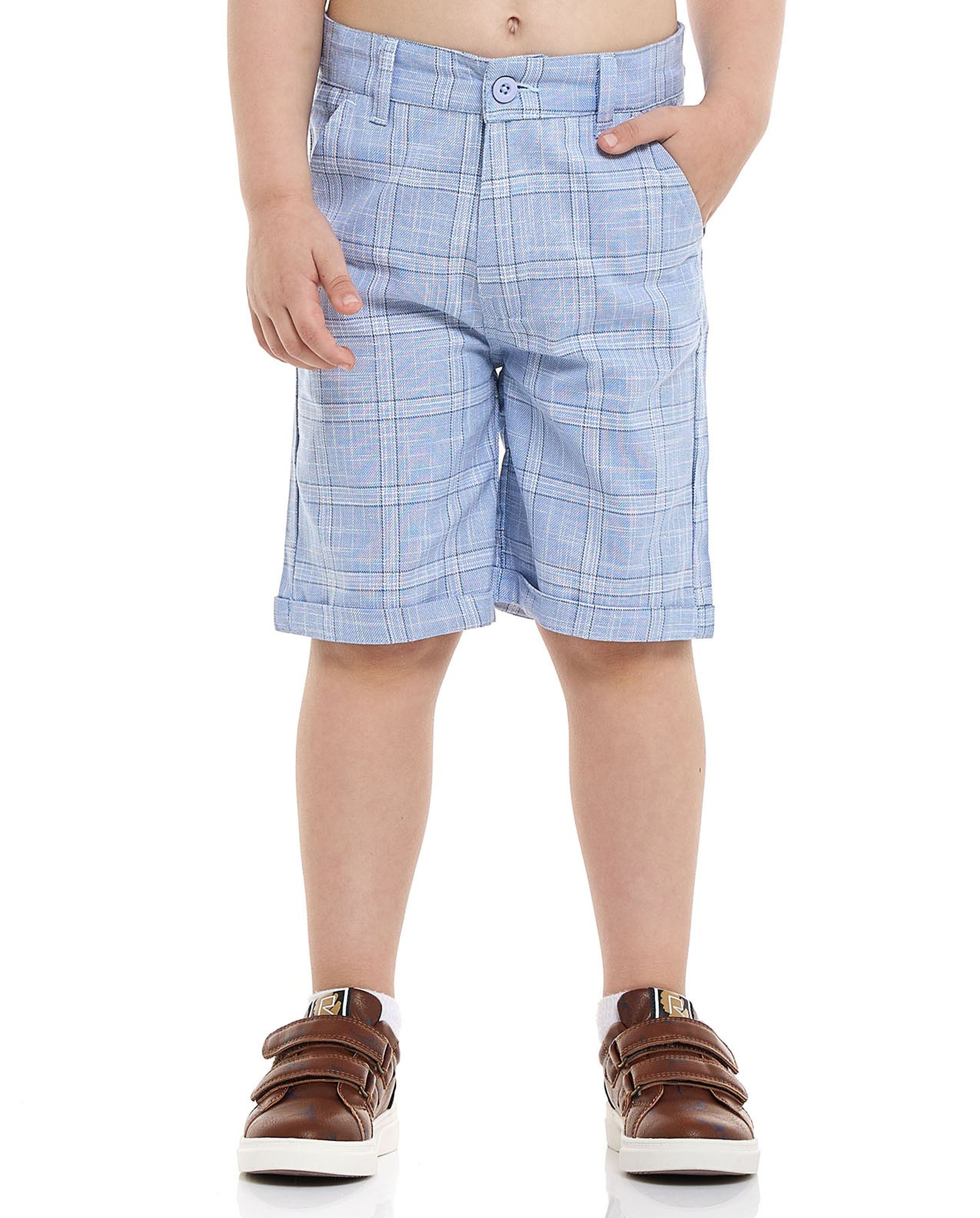 Plaid Shorts with Button Closure