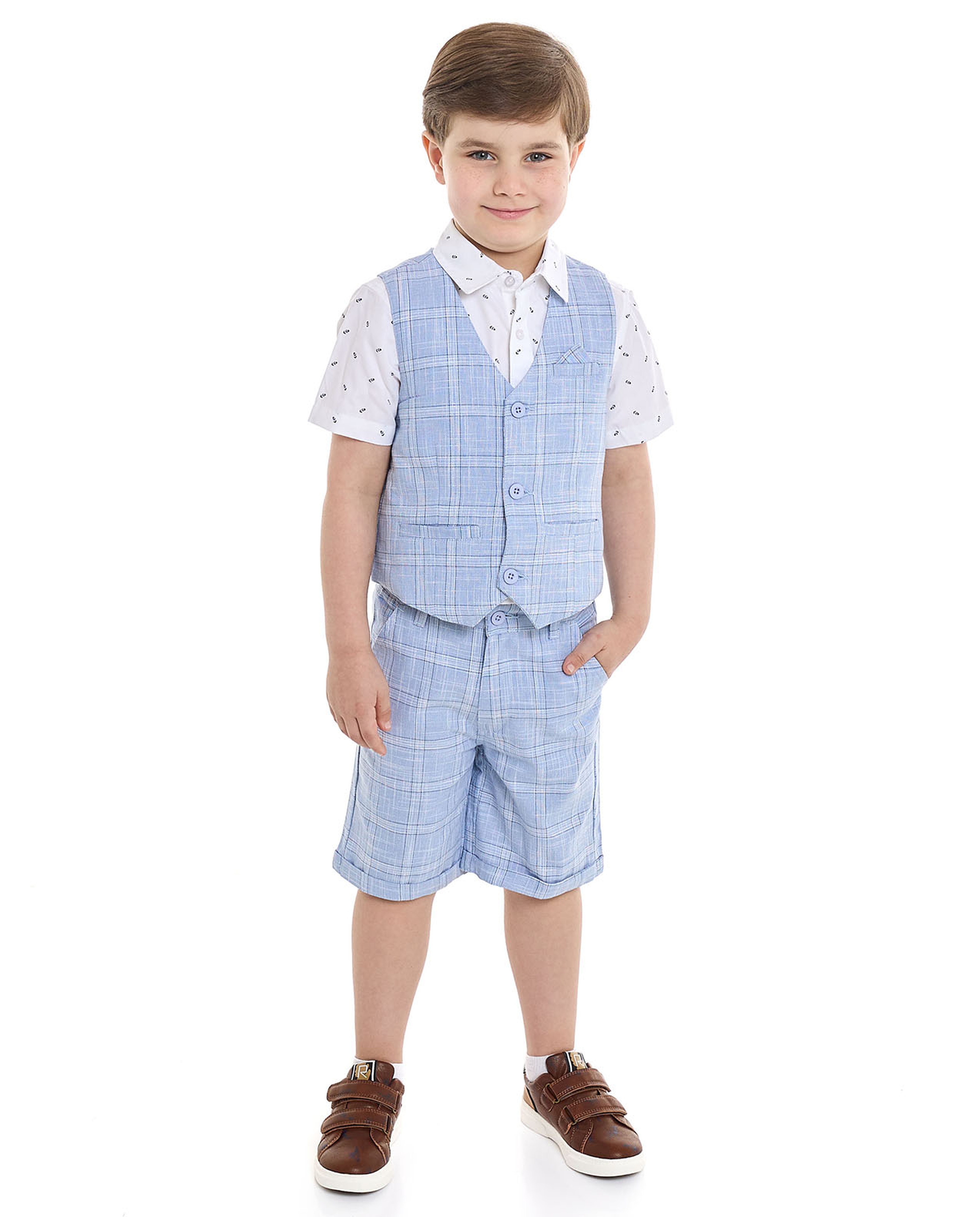 Plaid Shorts with Button Closure