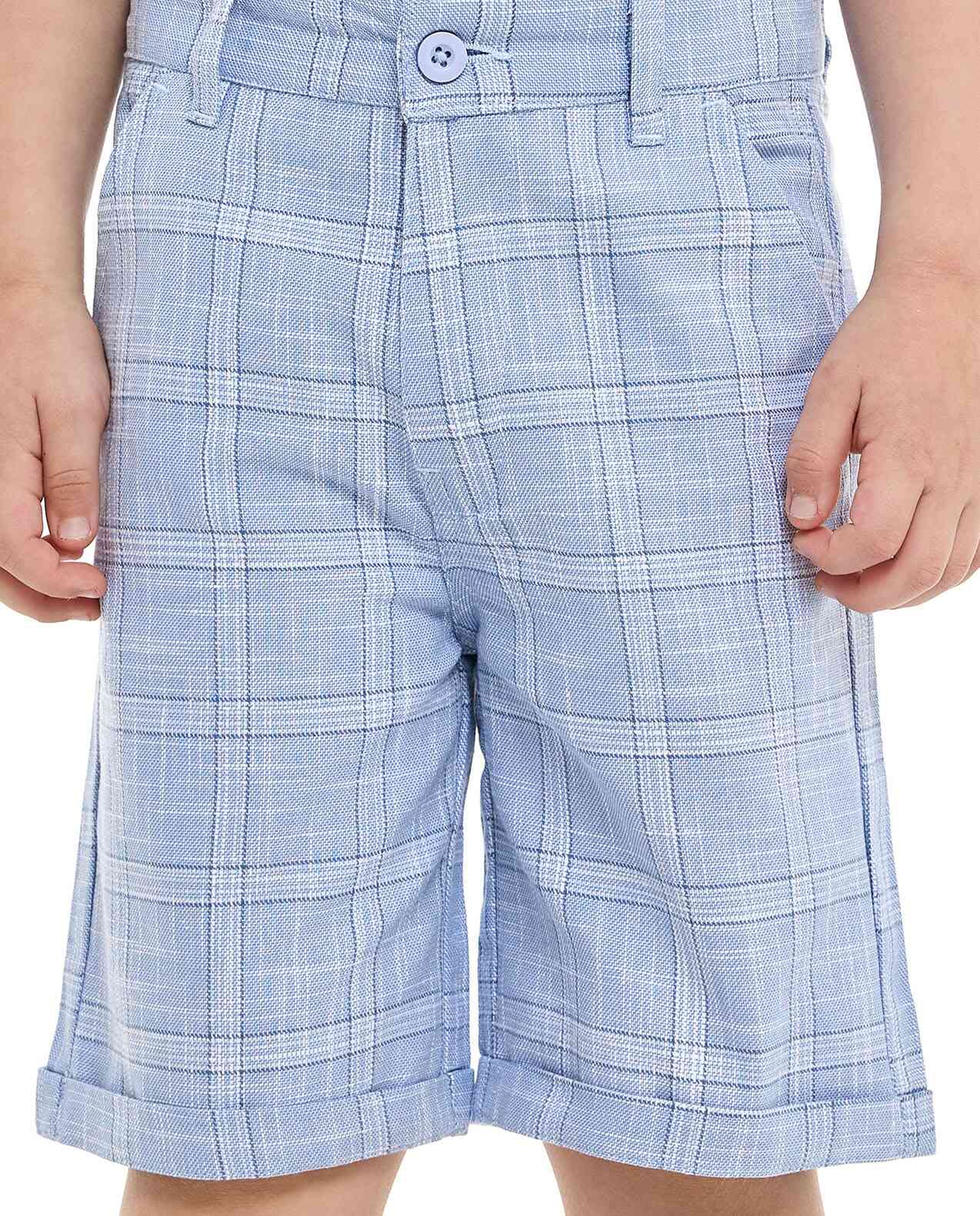 Plaid Shorts with Button Closure