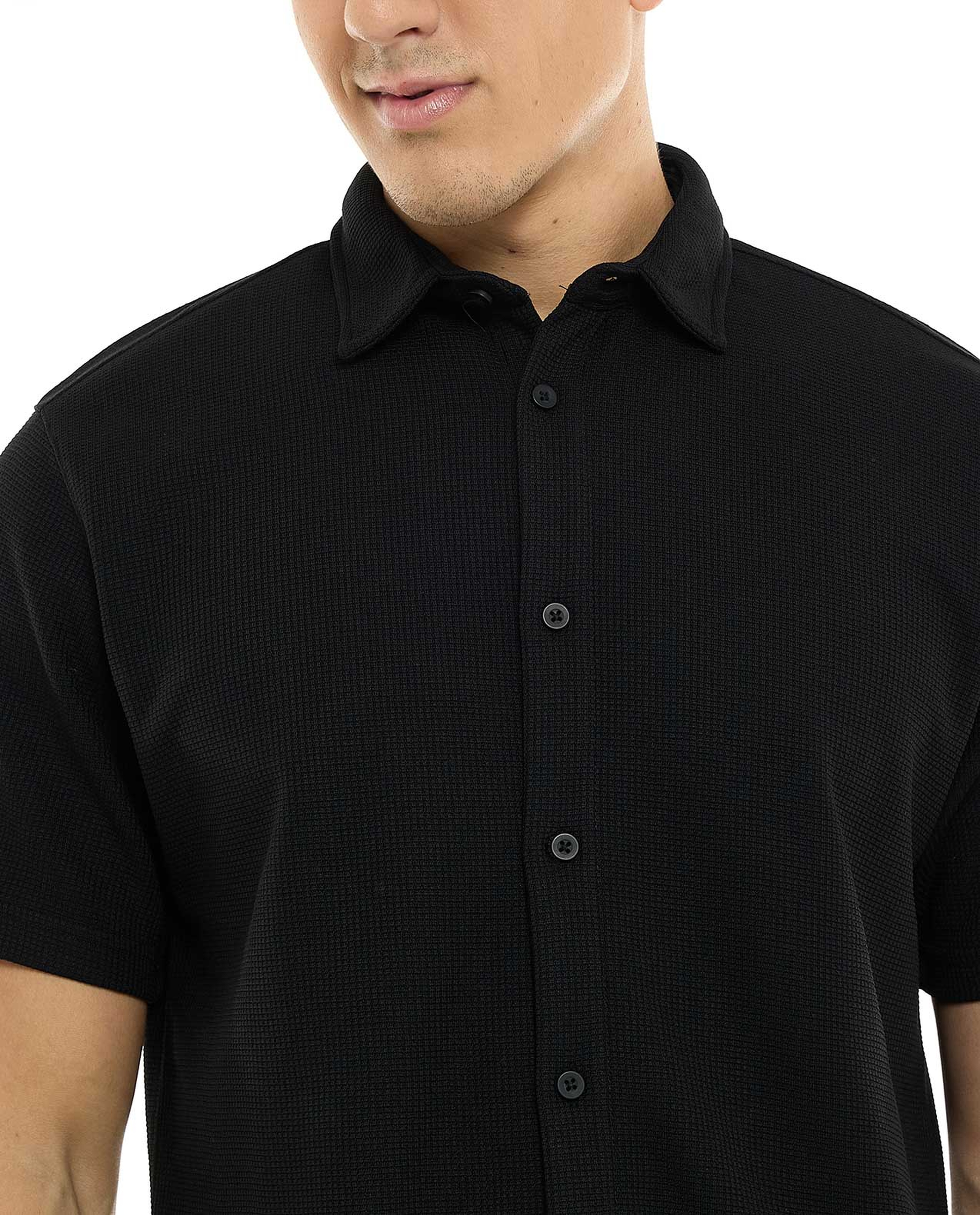 Textured Shirt with Classic Collar and Short Sleeves