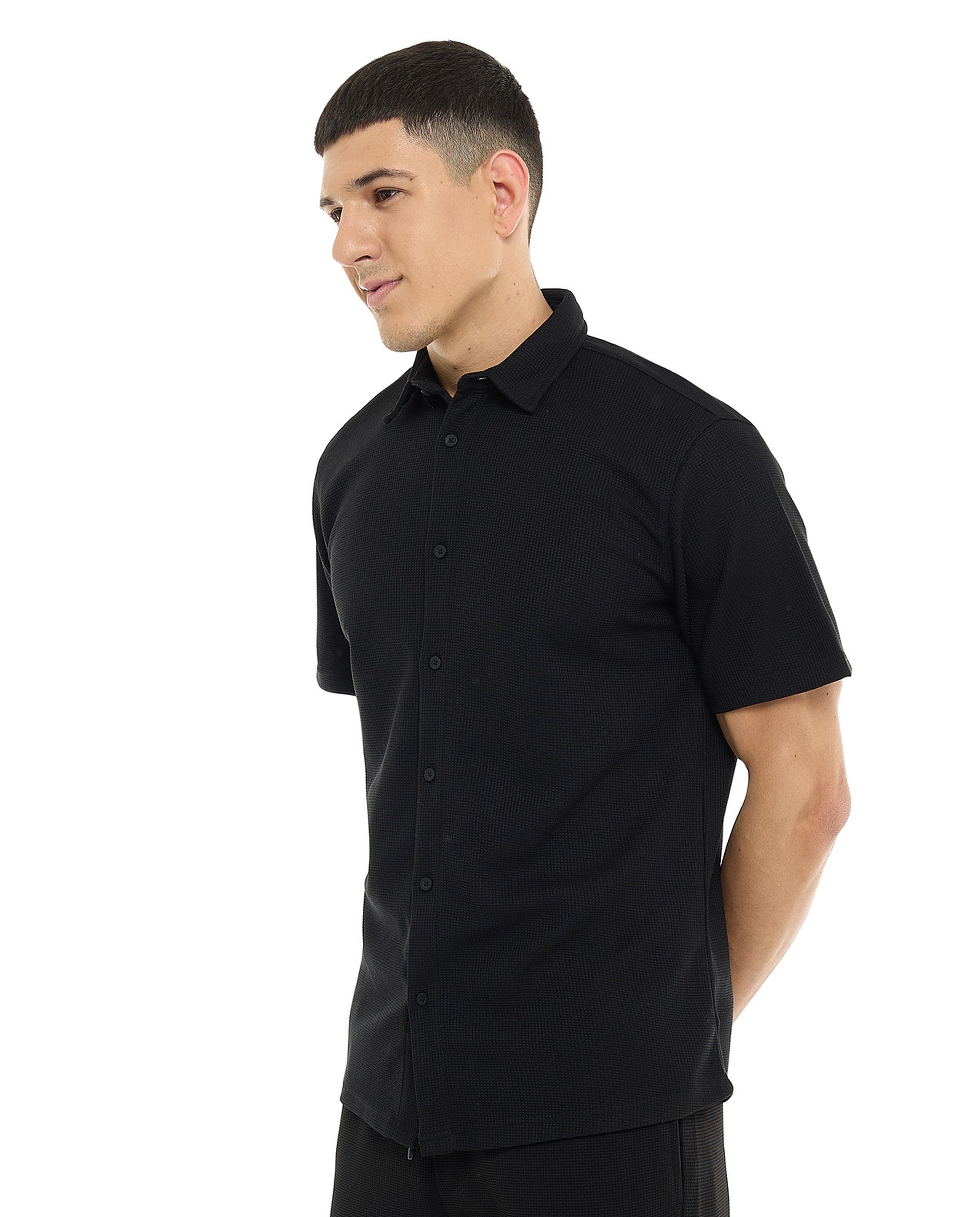 Textured Shirt with Classic Collar and Short Sleeves