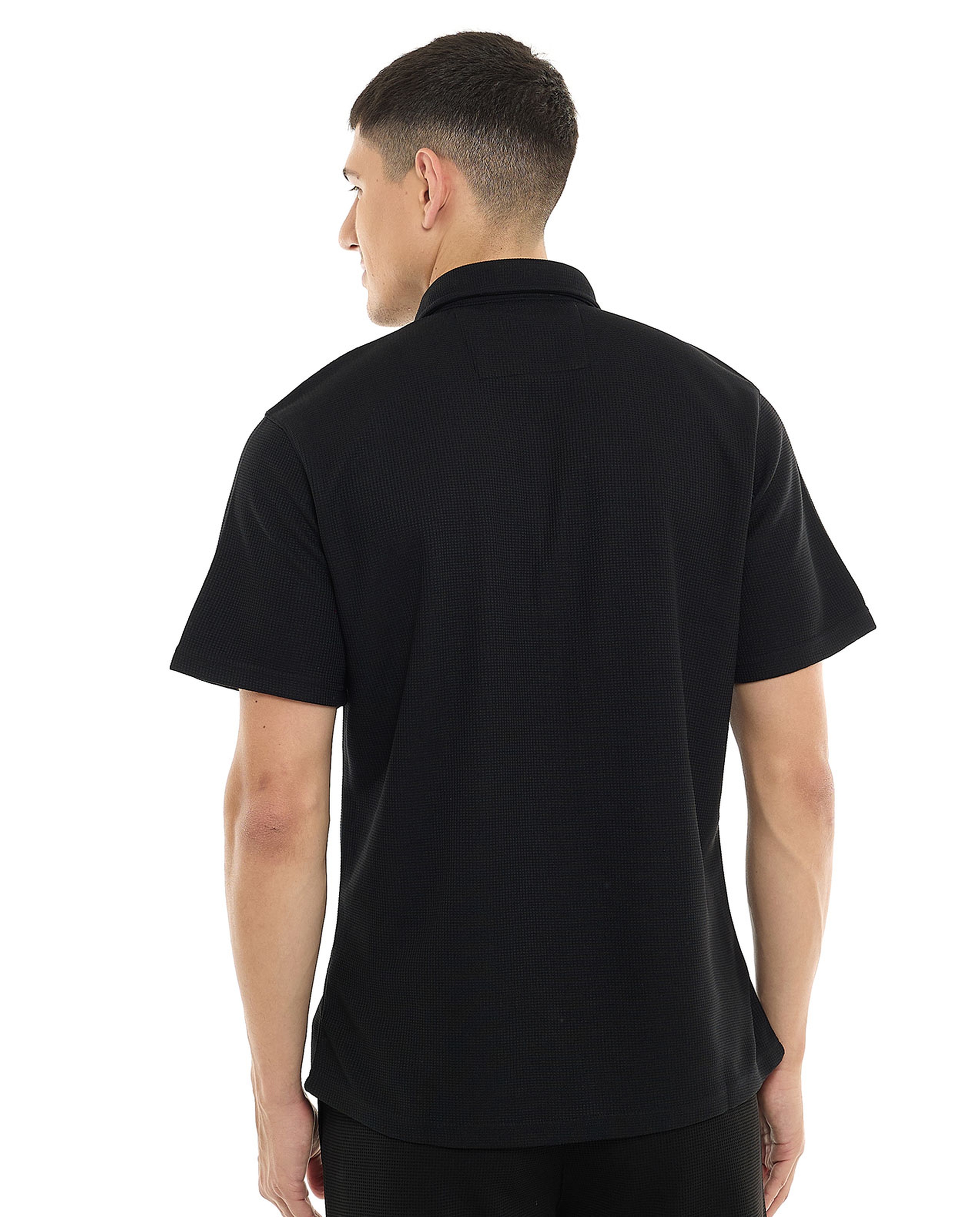 Textured Shirt with Classic Collar and Short Sleeves