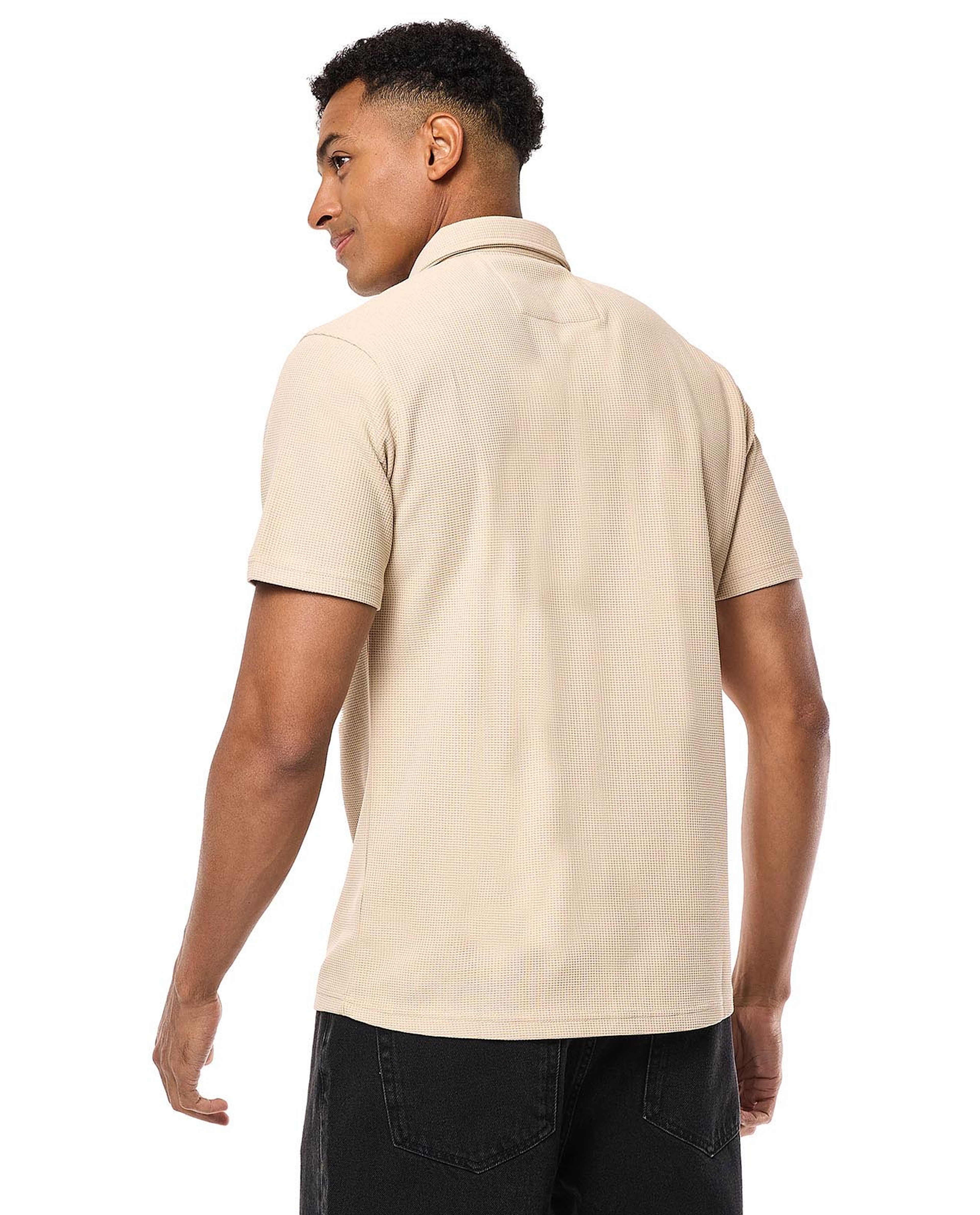 Textured Shirt with Classic Collar and Short Sleeves