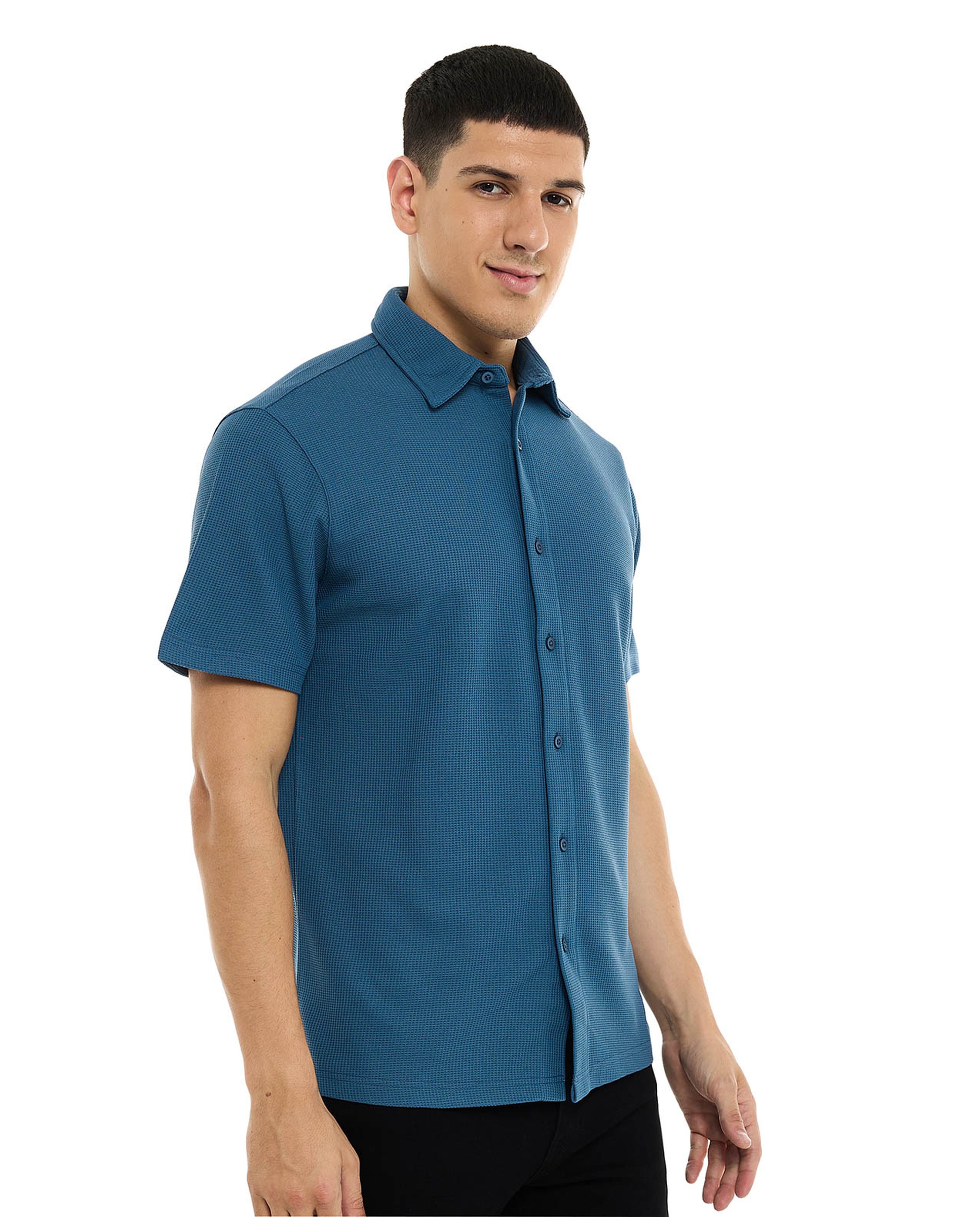 Textured Shirt with Classic Collar and Short Sleeves