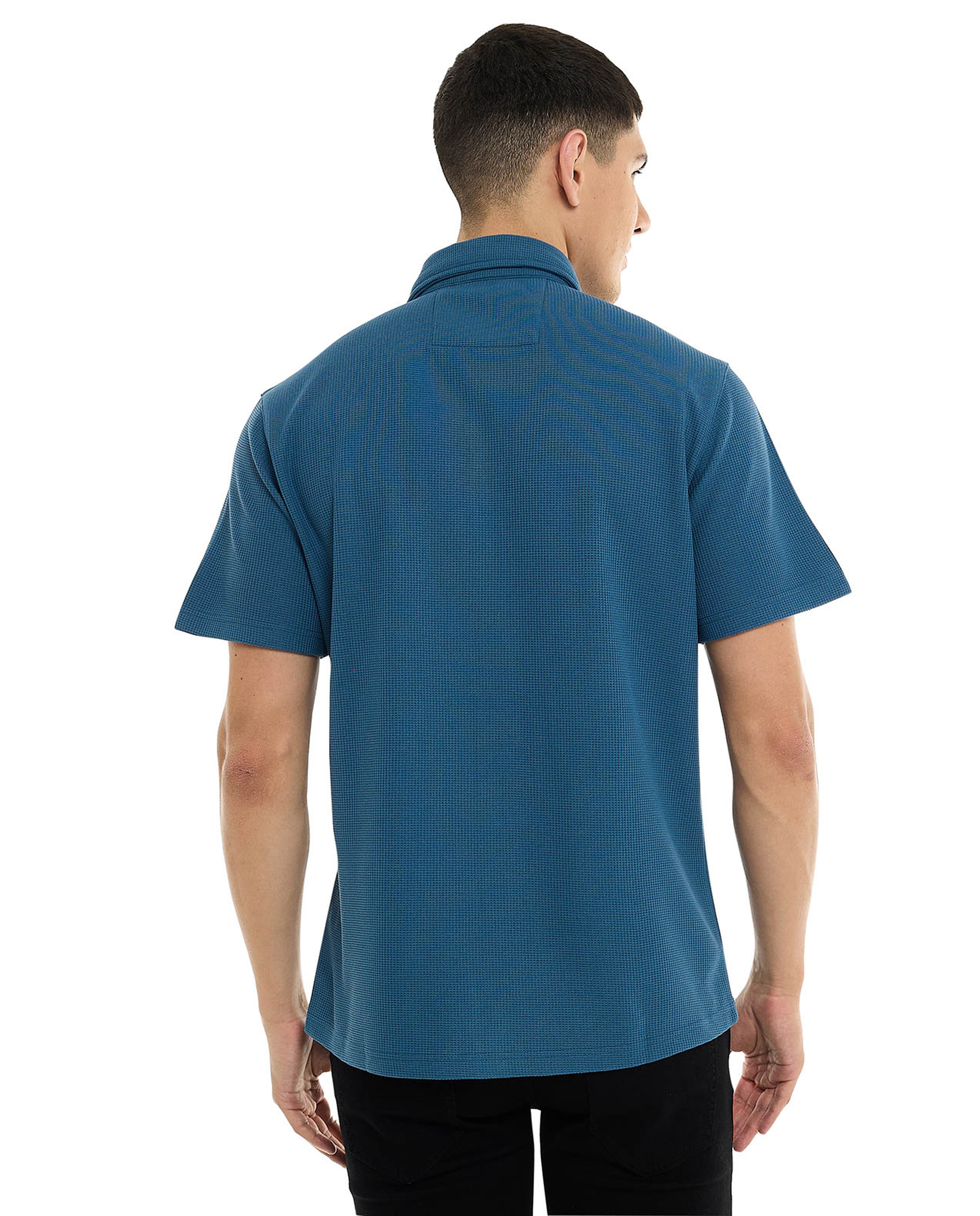 Textured Shirt with Classic Collar and Short Sleeves