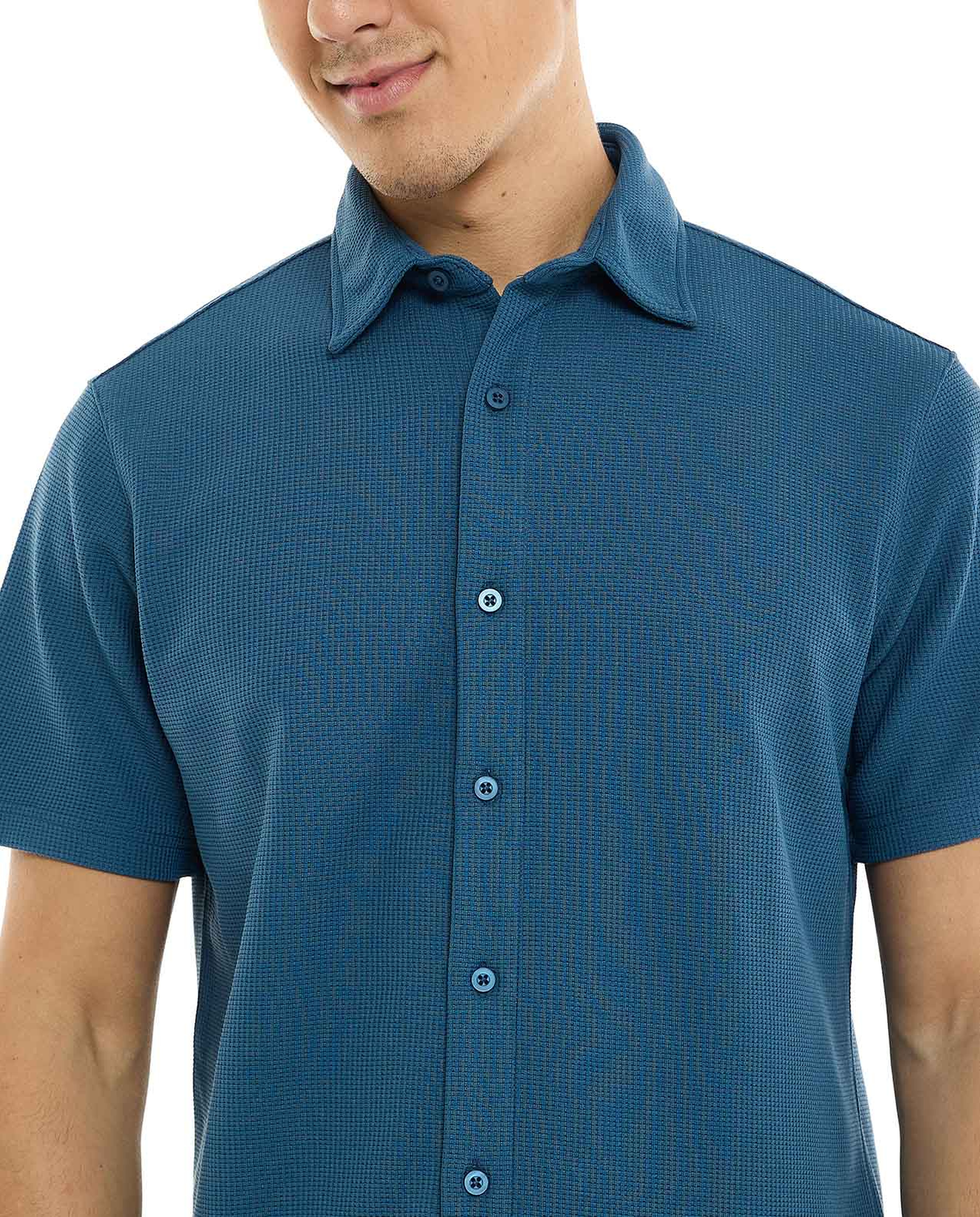 Textured Shirt with Classic Collar and Short Sleeves