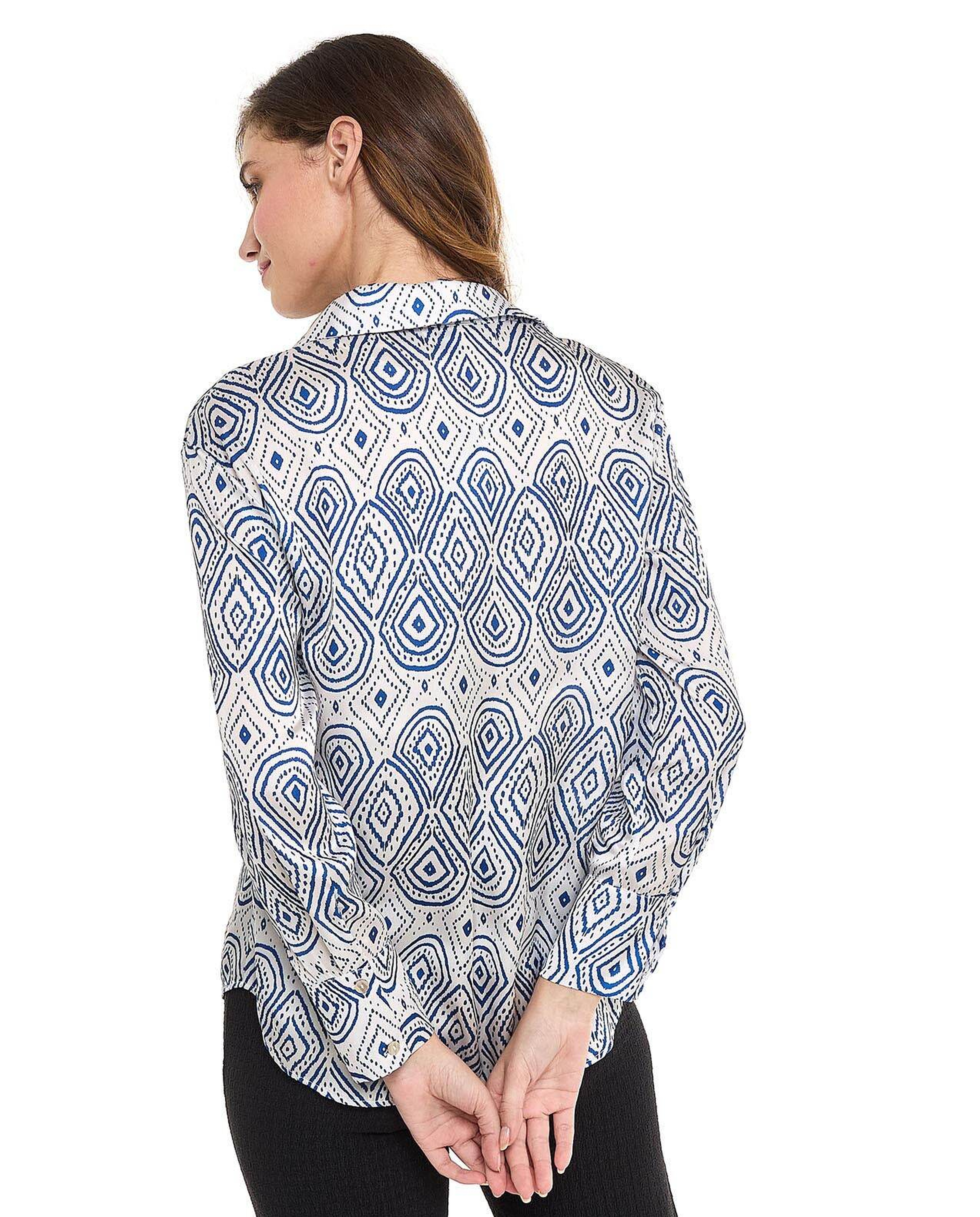 Patterned Shirt with Spread Collar and Long Sleeves