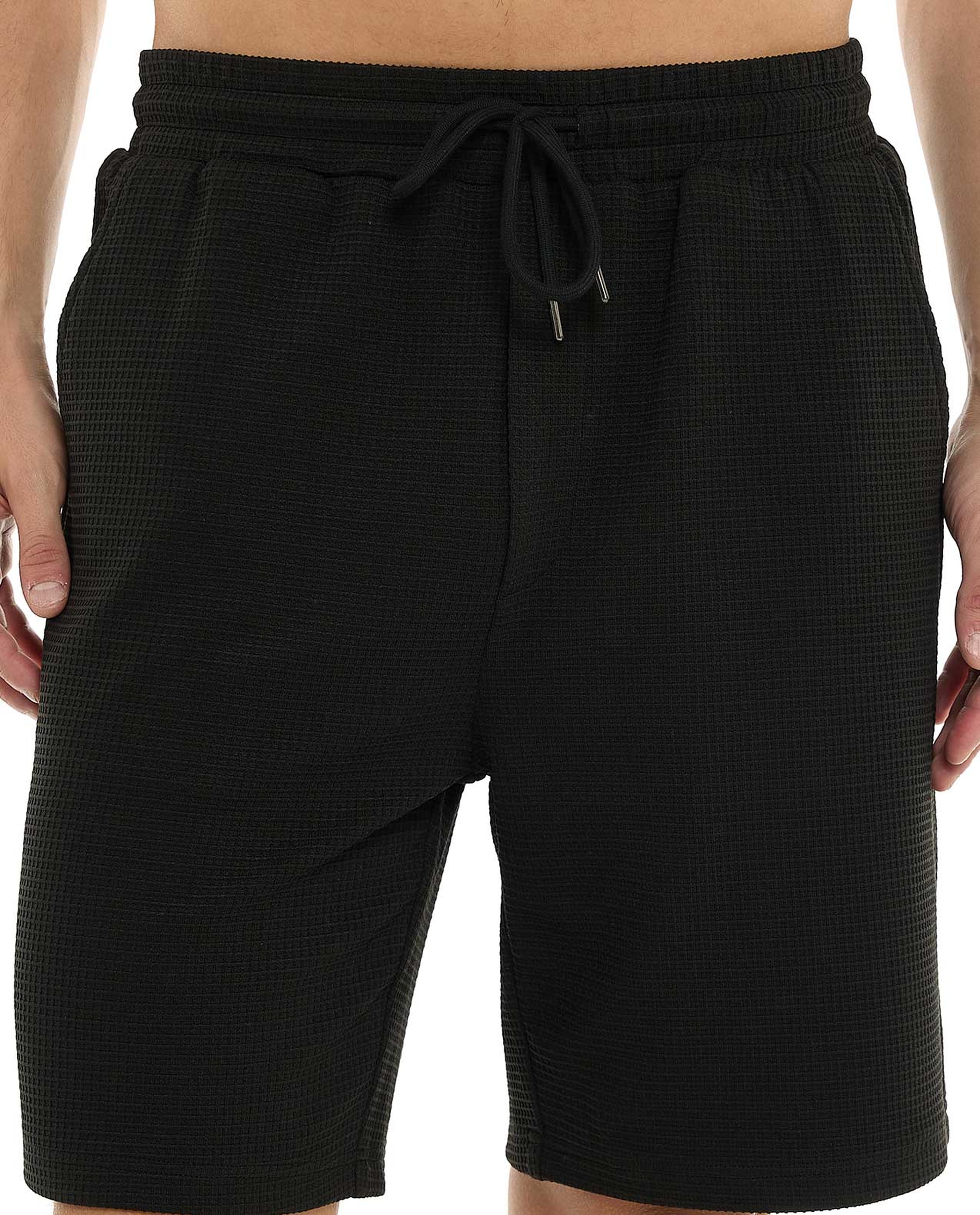 Waffle Textured Shorts with Drawstring Waist
