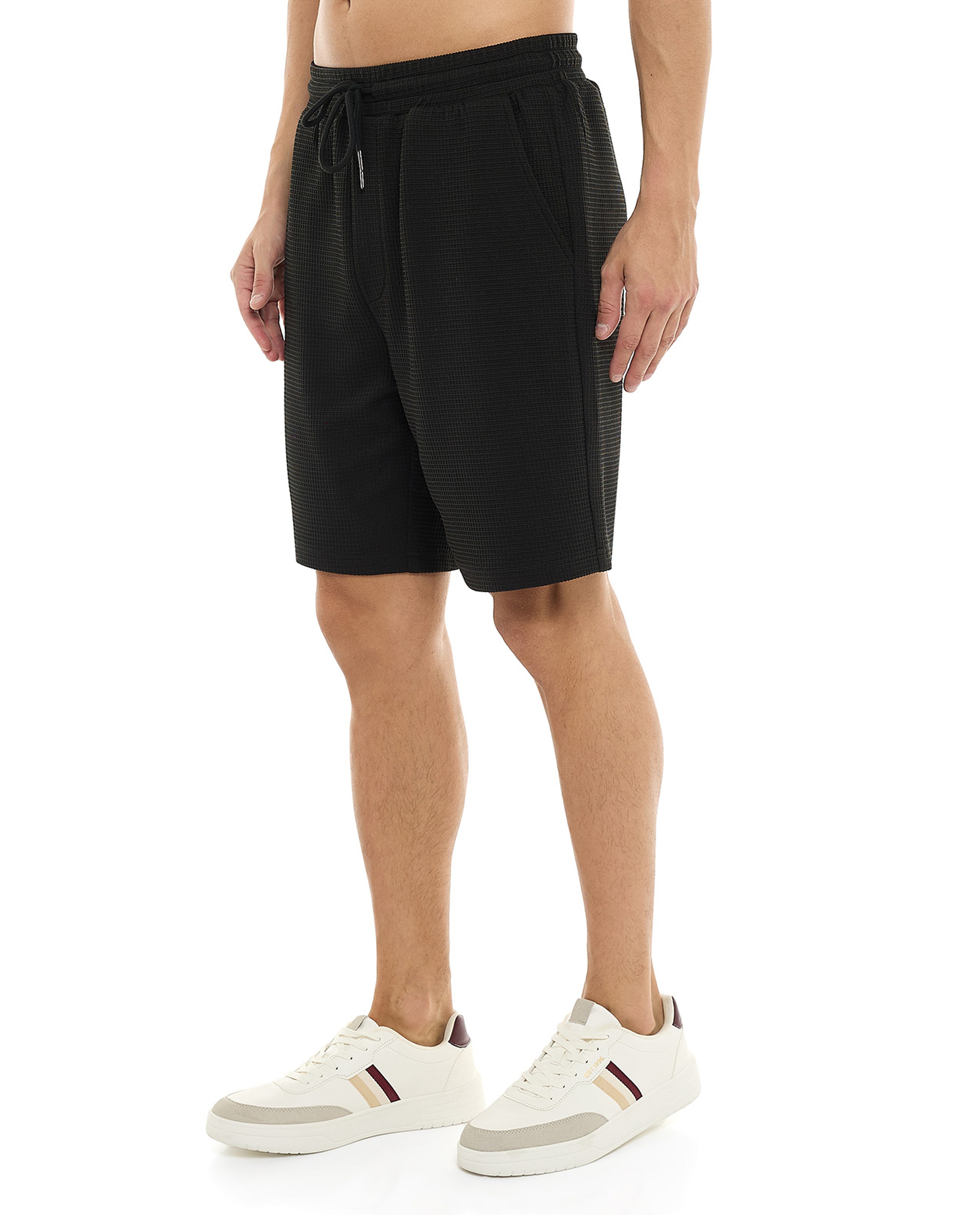 Waffle Textured Shorts with Drawstring Waist
