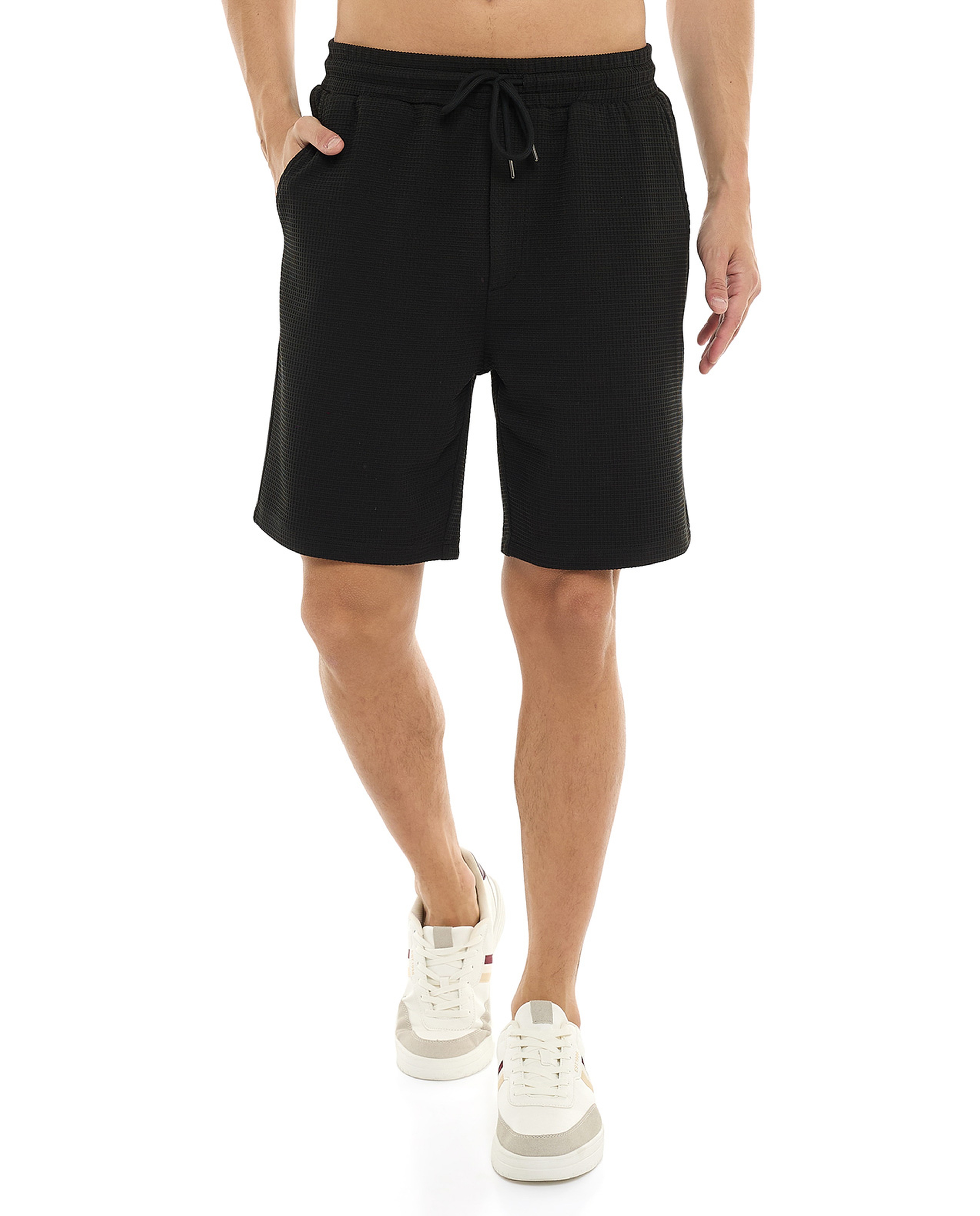 Waffle Textured Shorts with Drawstring Waist