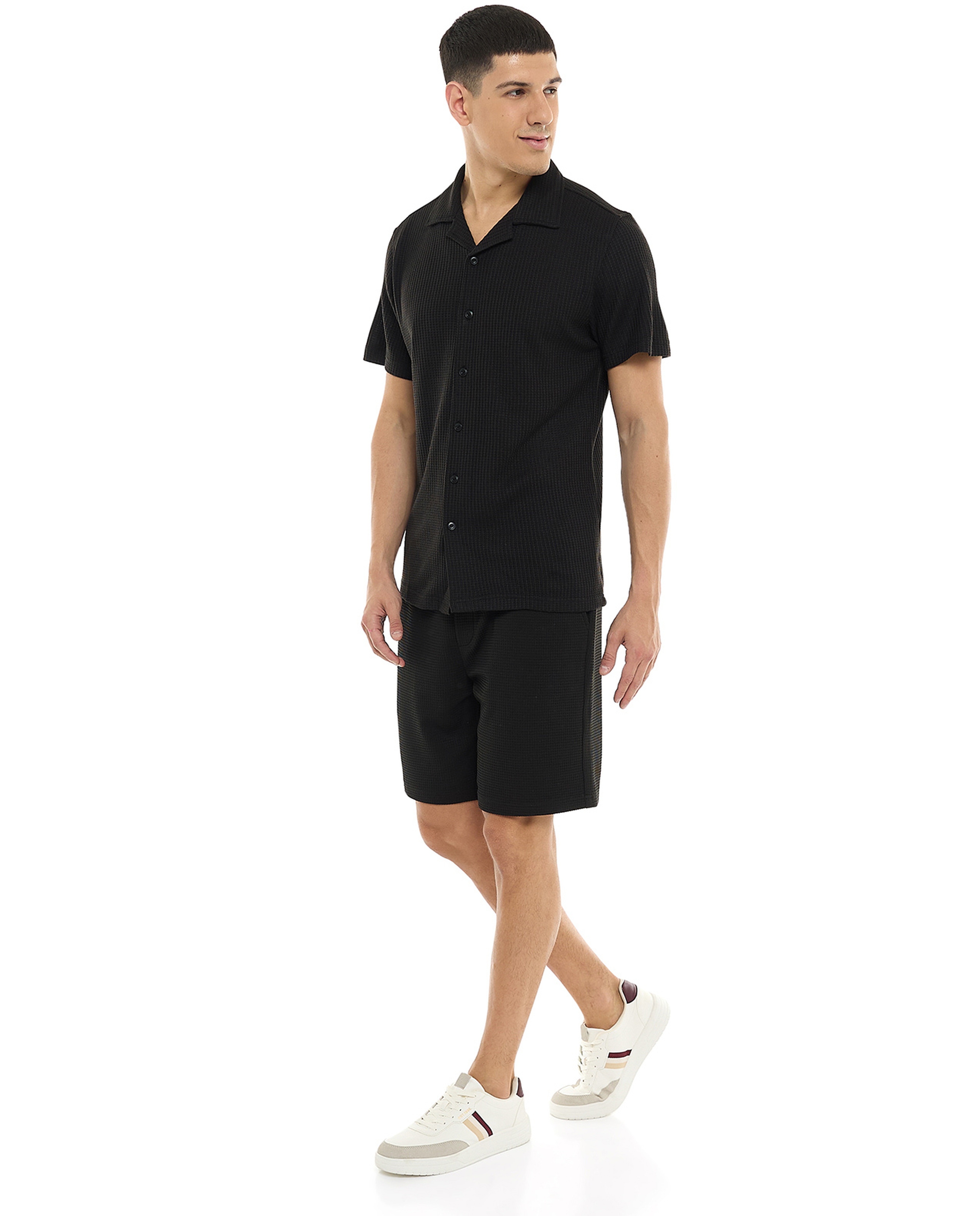 Waffle Textured Shorts with Drawstring Waist