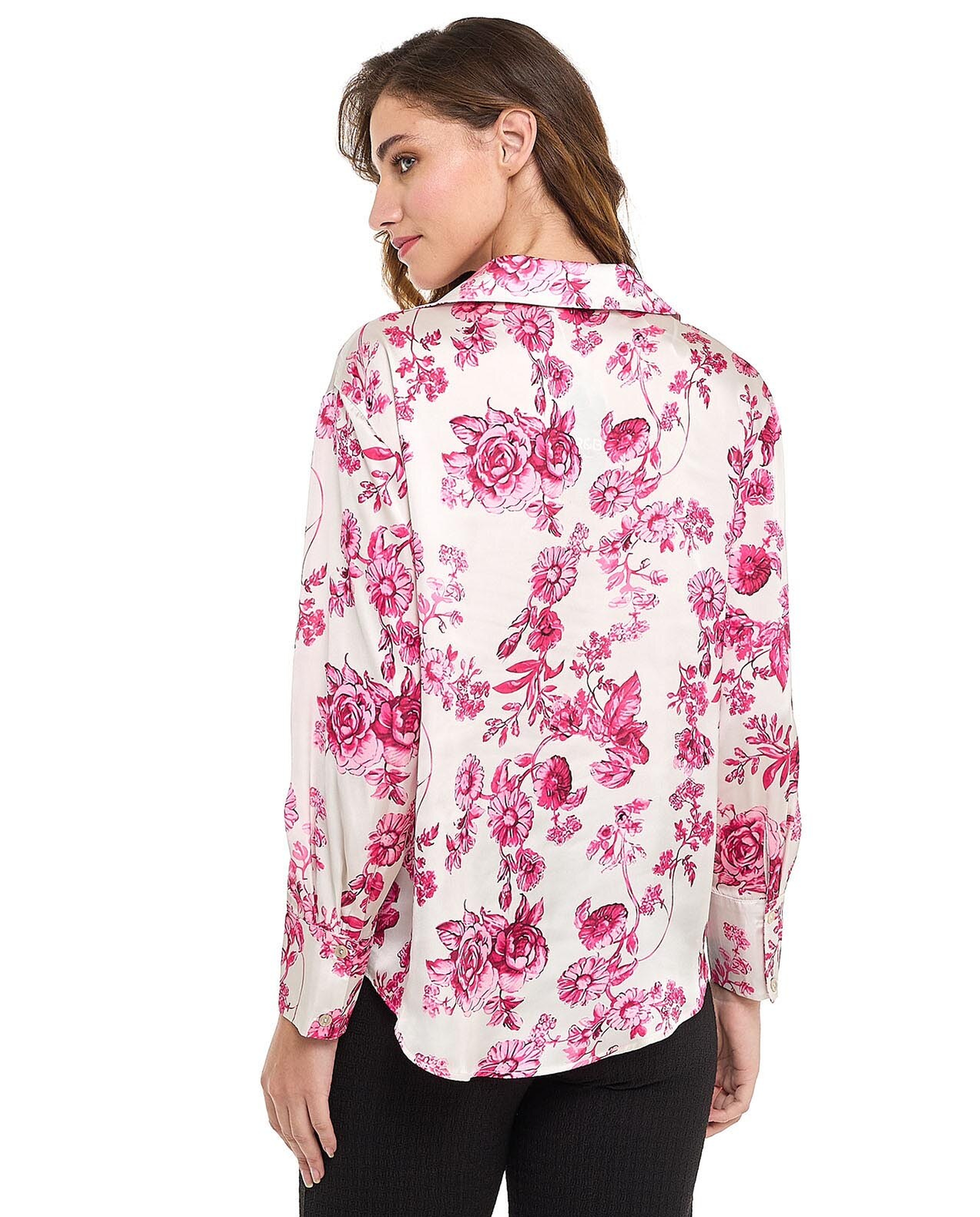 Floral Print Shirt with Spread Collar and Long Sleeves